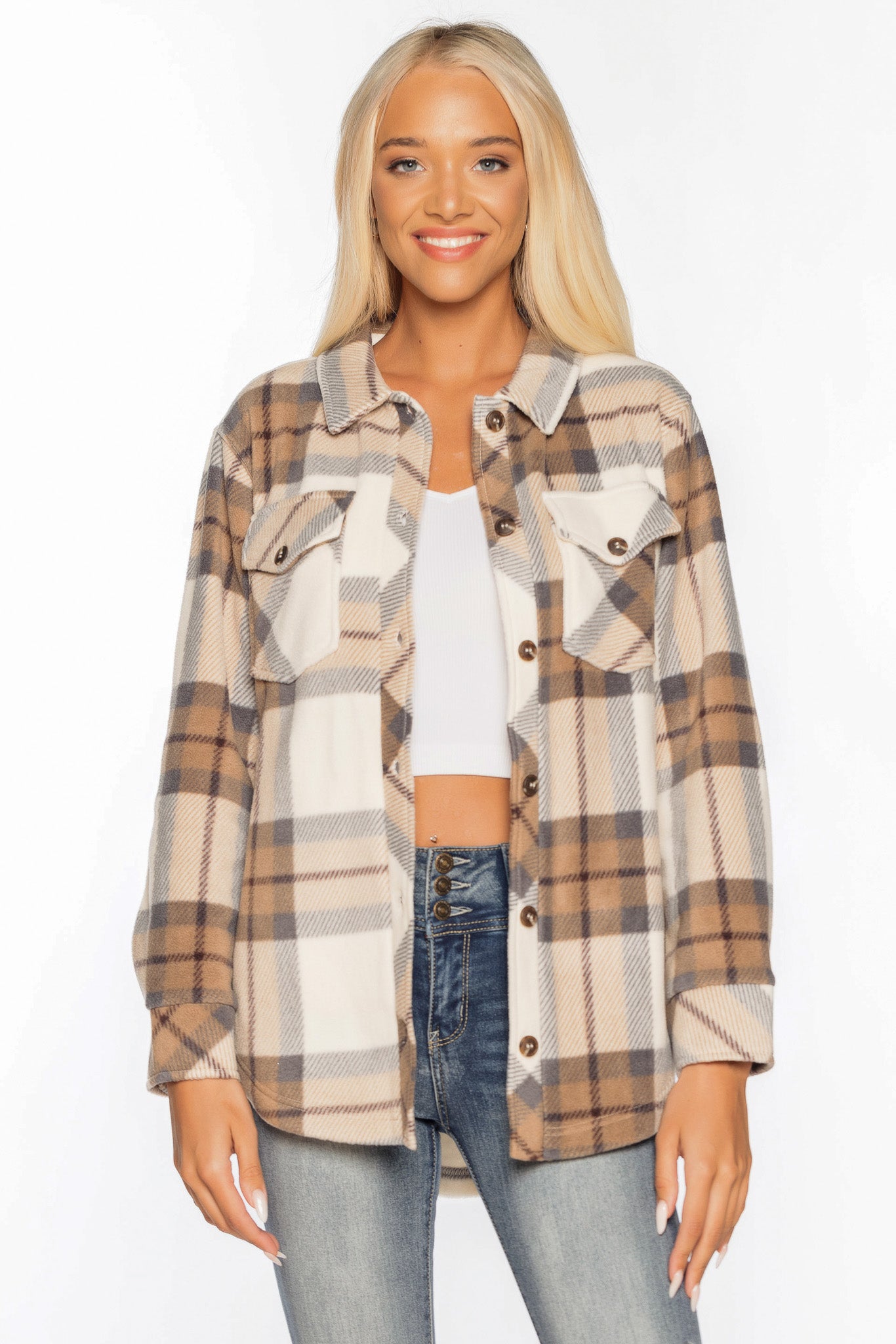 Cozy Plaid Fleece Shacket for Women & Men - Soft & Warm Flannel Shirt Jacket - Perfect for Fall, Winter & Outdoor Activities