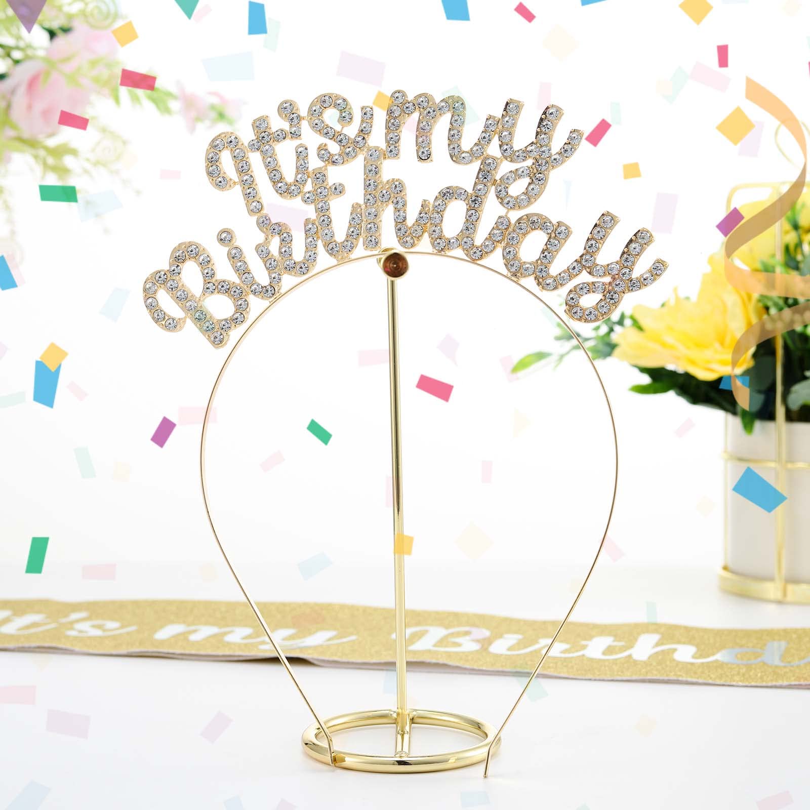 Acenail Women's Birthday Headband - Rhinestone 'It's My Birthday' Sash & Hairband for Birthday Parties, Decorations & Celebrations | Perfect for Women's Birthday Accessories & Photo Props (B-Gold)