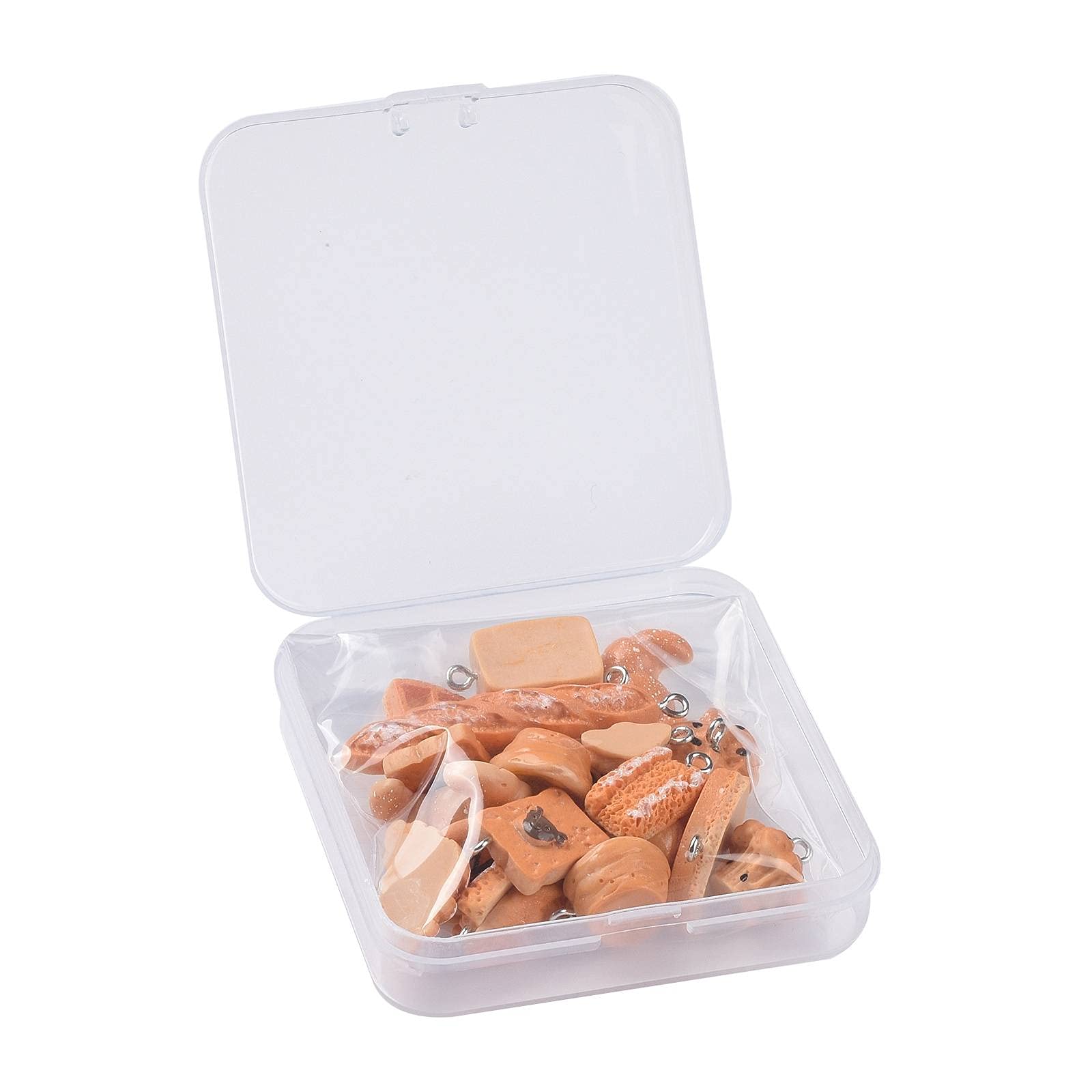 FASHEWELRY 22Pcs Resin Food Charms - 3D Croissant Bread Toast Pendants for DIY Jewelry, Earrings & Keychains - Perfect for Crafting, Gift Making and Kawaii Accessories