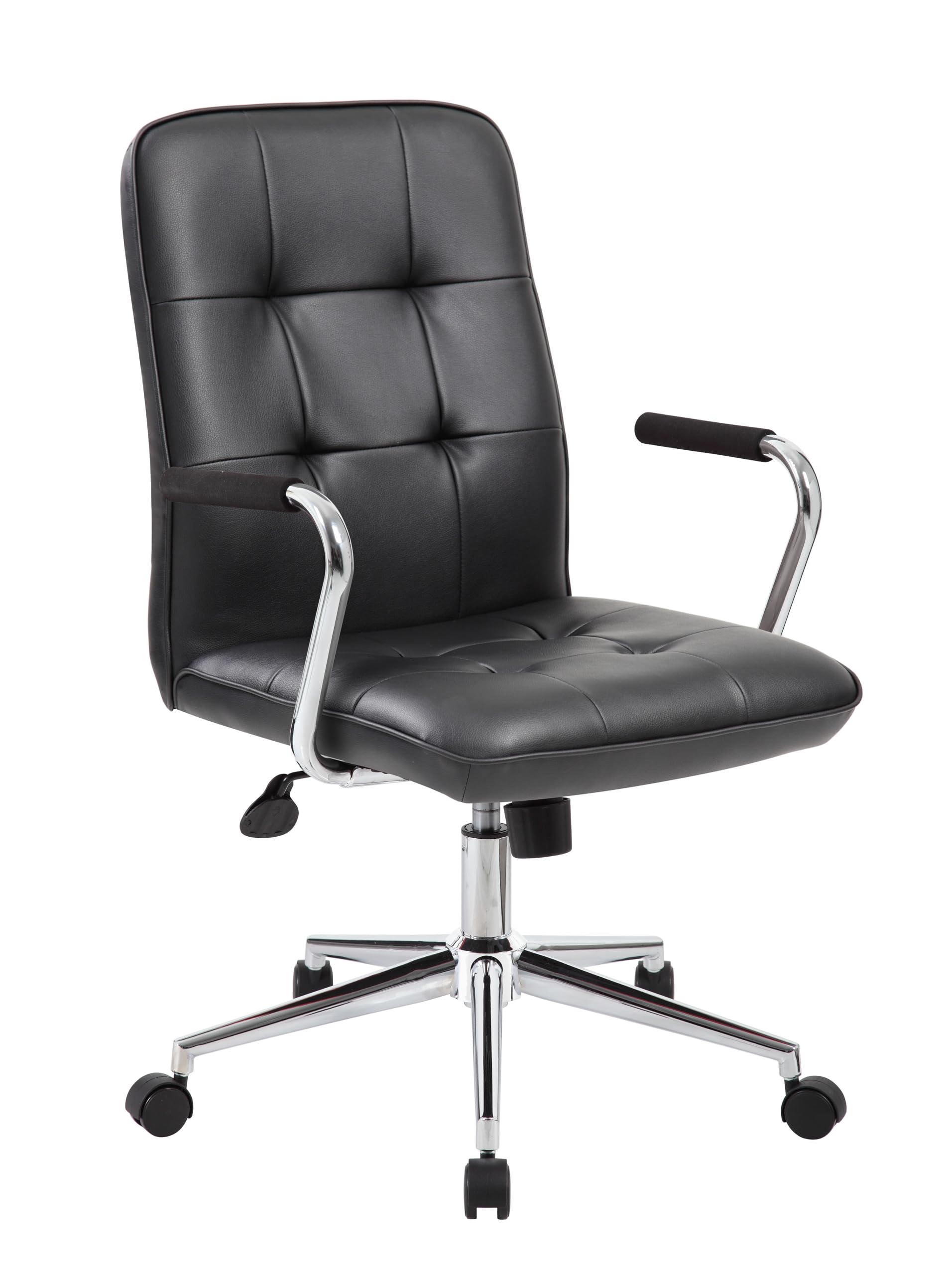 Modern Office Chair with Chrome Arms - Ergonomic Black Executive Desk Chair for Home & Office - Comfortable & Adjustable for Long Work Hours