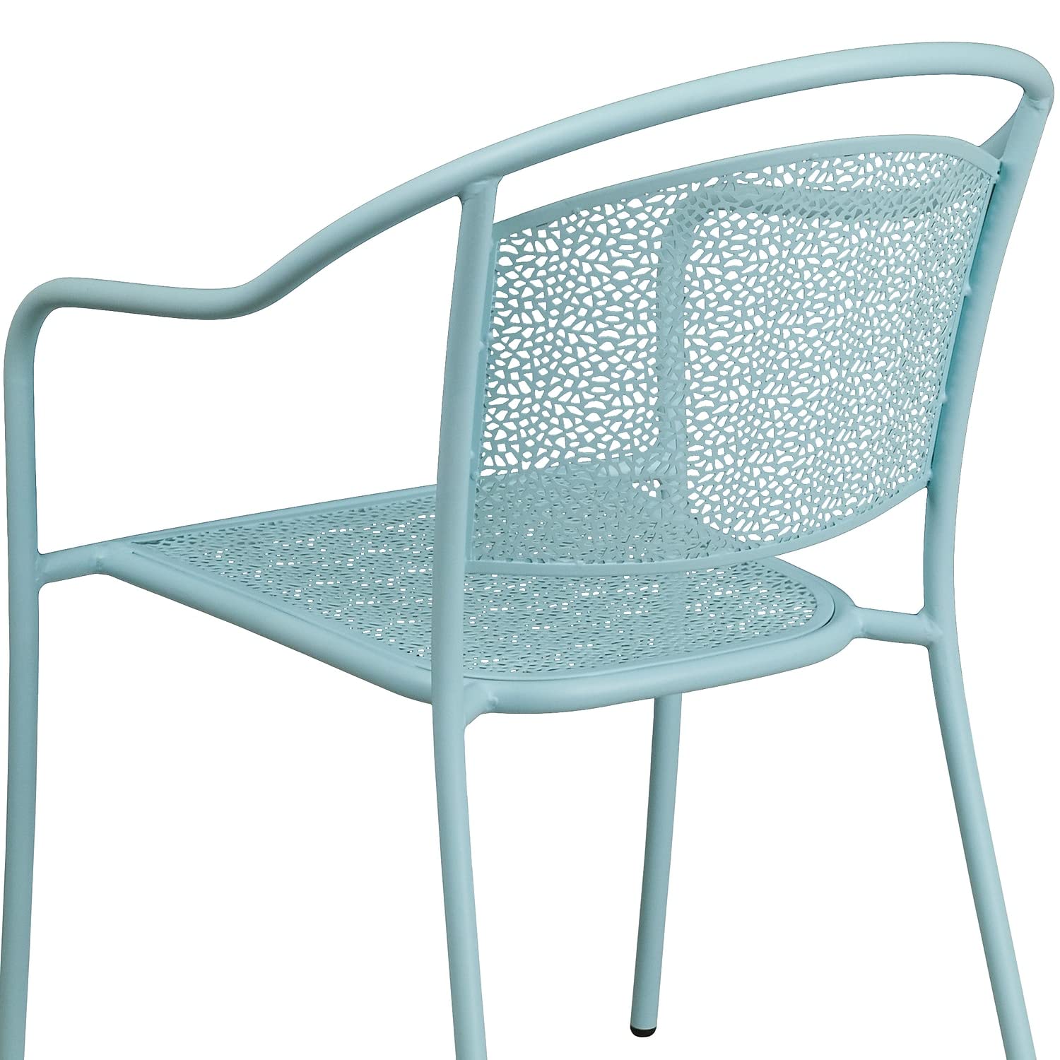 Flash Furniture Oia Commercial Grade 5-Pack Sky Blue Indoor-Outdoor Steel Patio Arm Chairs with Round Back - Durable Stackable Dining Chairs for Restaurant, Cafe, Poolside & Home Use