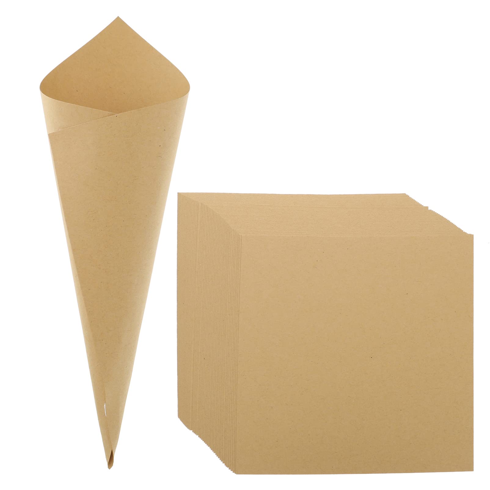 STOBOK 50pcs Kraft Paper Cones for Wedding Favors, Bouquet Petals, Party Decorations - Eco-Friendly Flower Cones Holder for Wedding, Baby Shower & Special Events