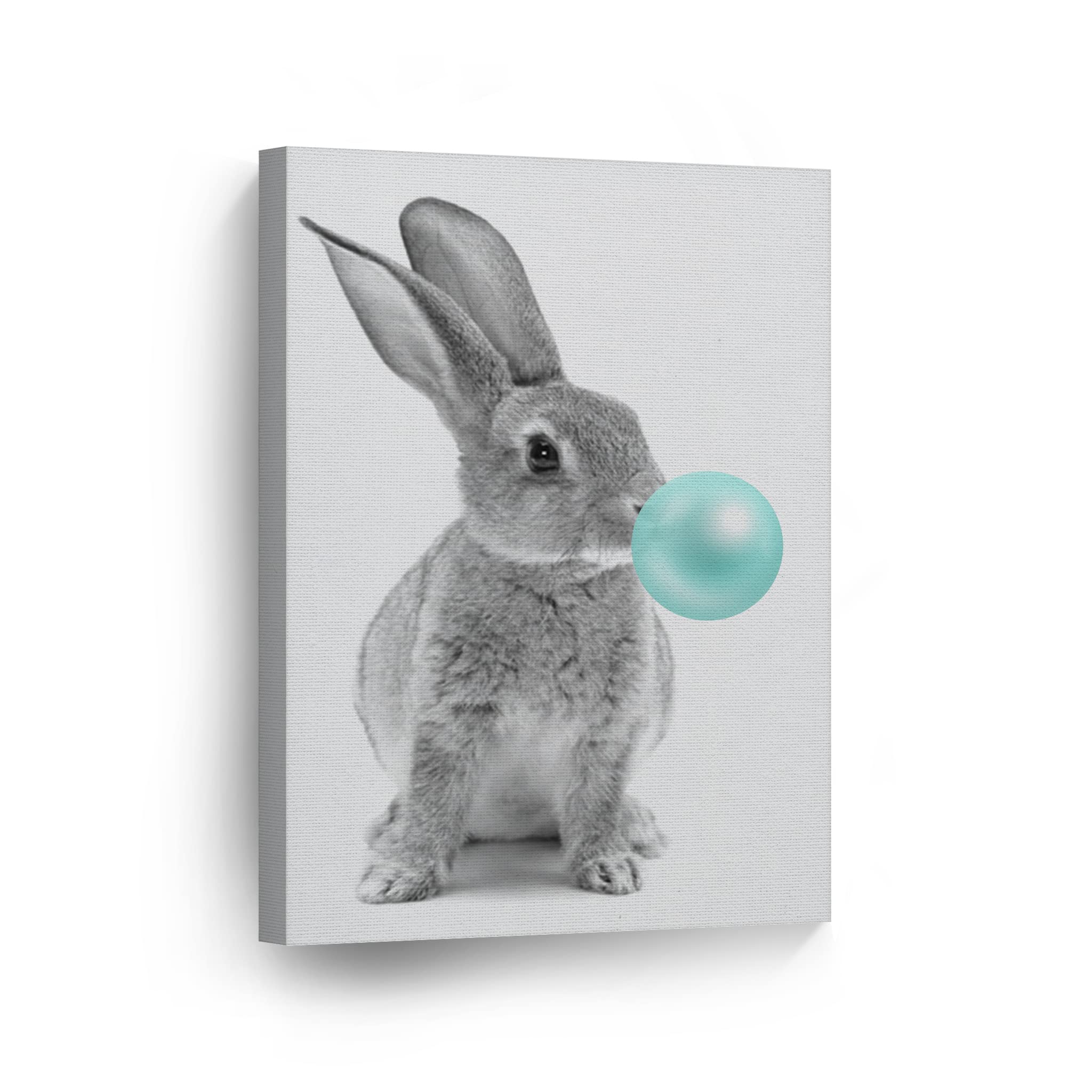 Cute Bunny Rabbit Canvas Print - Teal Blue & Black White Animal Wall Art for Nursery, Kids Room Decor | Stretched Ready to Hang 36x24 | Made in USA | Perfect for Baby Showers, Birthday Gifts & Home Decoration