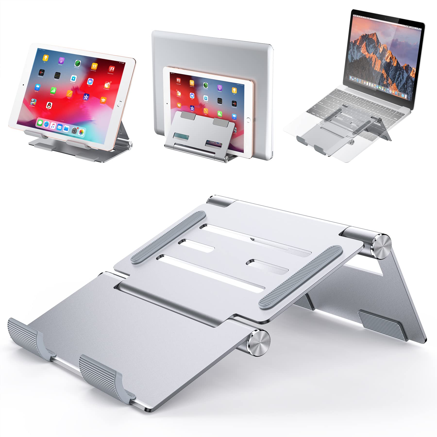 WixGear 3-in-1 Adjustable Laptop Stand Riser & Holder - Portable Foldable Computer Stand for MacBook, iPad, Notebook - Perfect for Home Office, Travel & Workspace Ergonomics