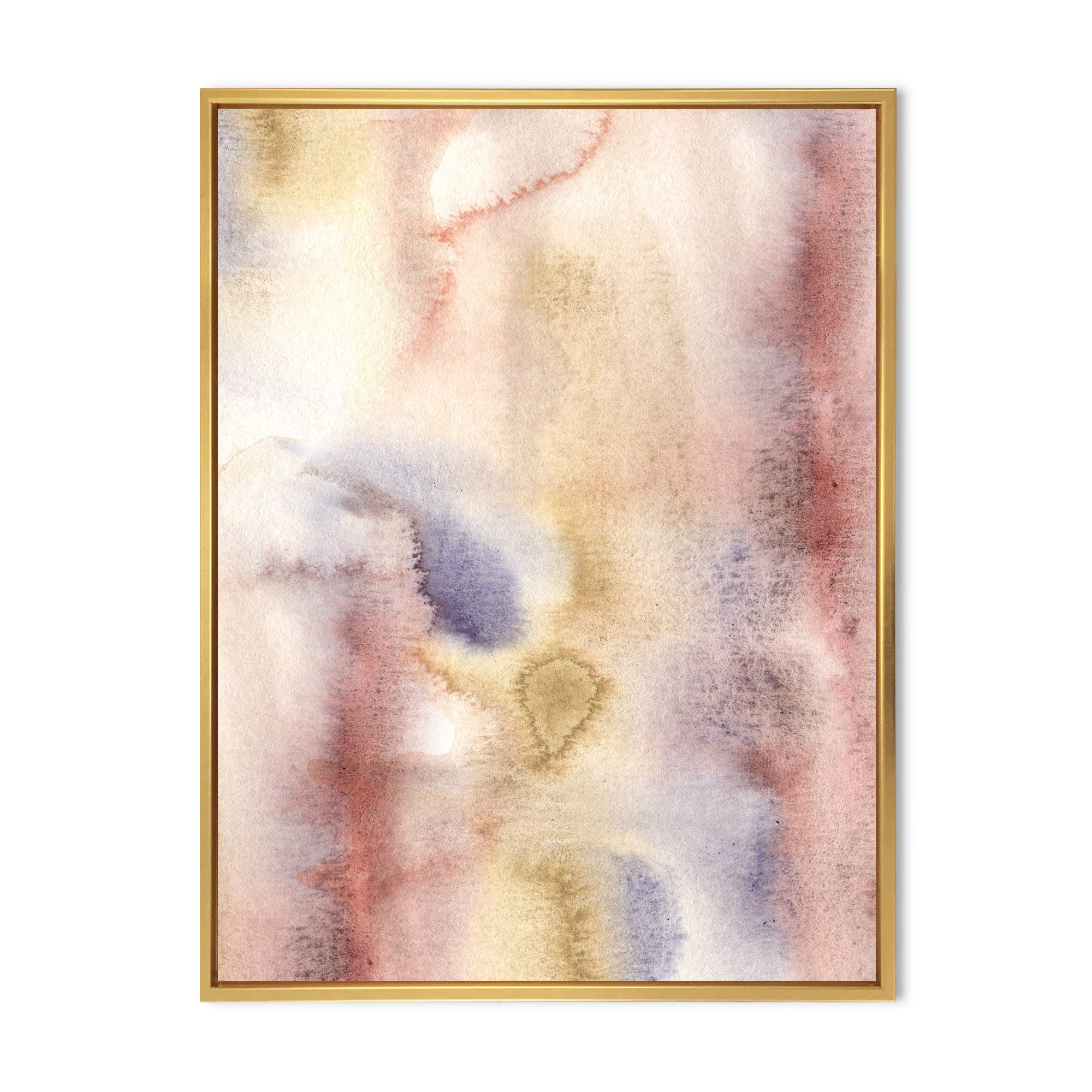 Pastel Abstract Canvas Wall Art with Dark Blue, Pink & Yellow Spots - Modern Framed Print for Living Room, Bedroom & Office Decor