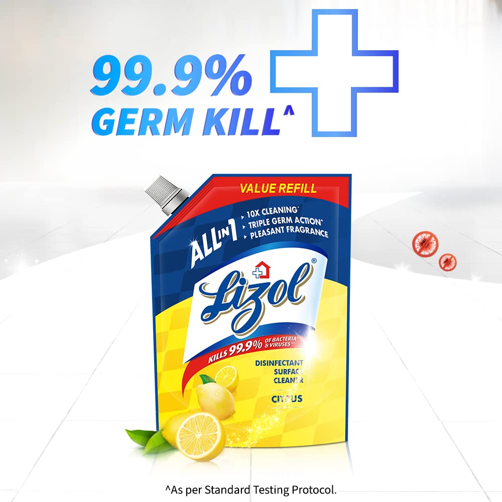 Lizol 1800ml Citrus Disinfectant Surface & Floor Cleaner Liquid Refill - Kills 99.9% Germs | All-Purpose Floor Mop Solution | India's #1 Floor Cleaner | Ideal for Kitchen, Bathroom & High-Traffic Areas
