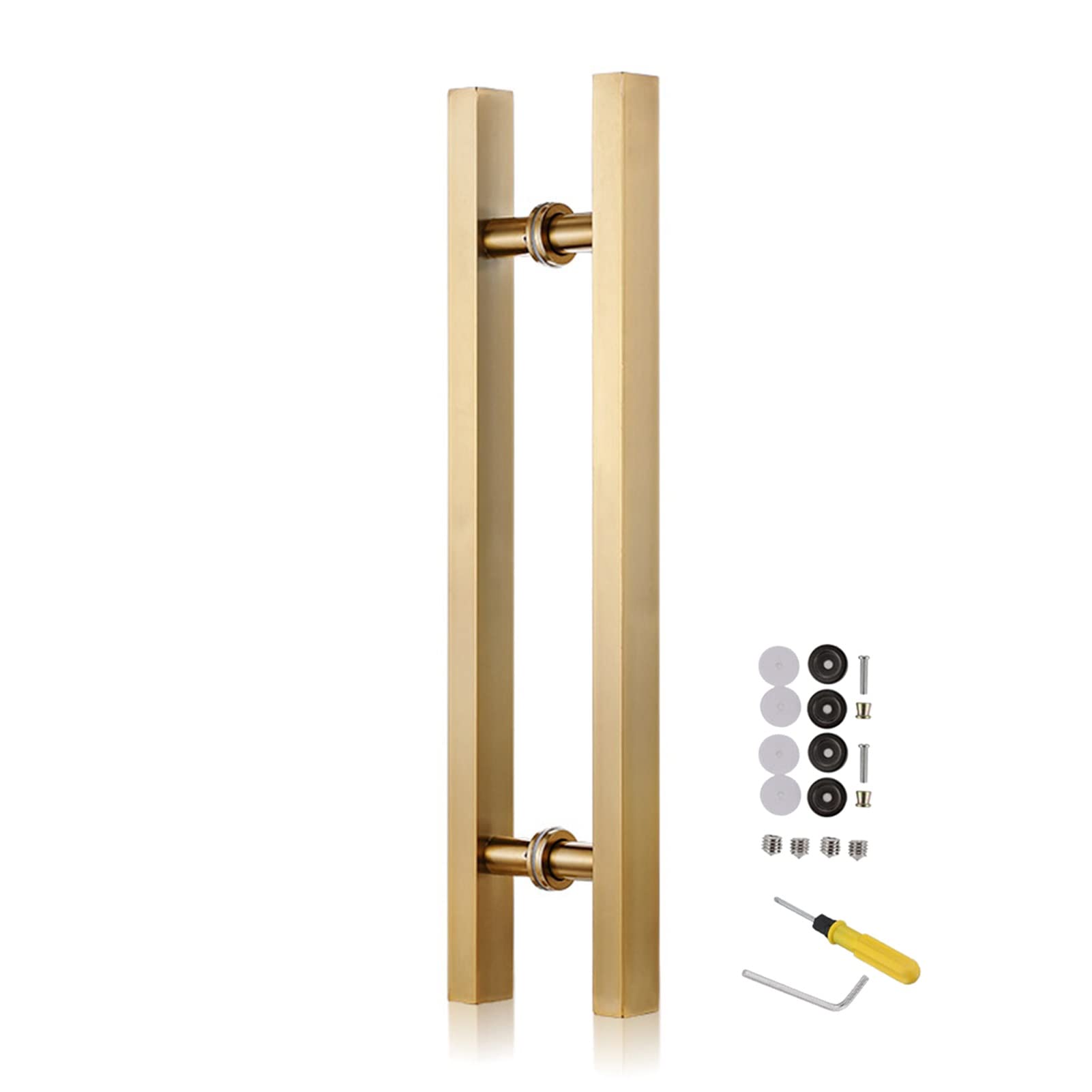 YYSS Stainless Steel Door Push Pull Bar Handle Set - 47.2in/120cm Interior & Exterior Wooden Glass Door Handle with Installation Tools & Screws - Gold Finish for Entry Doors, Commercial Spaces & Home Use