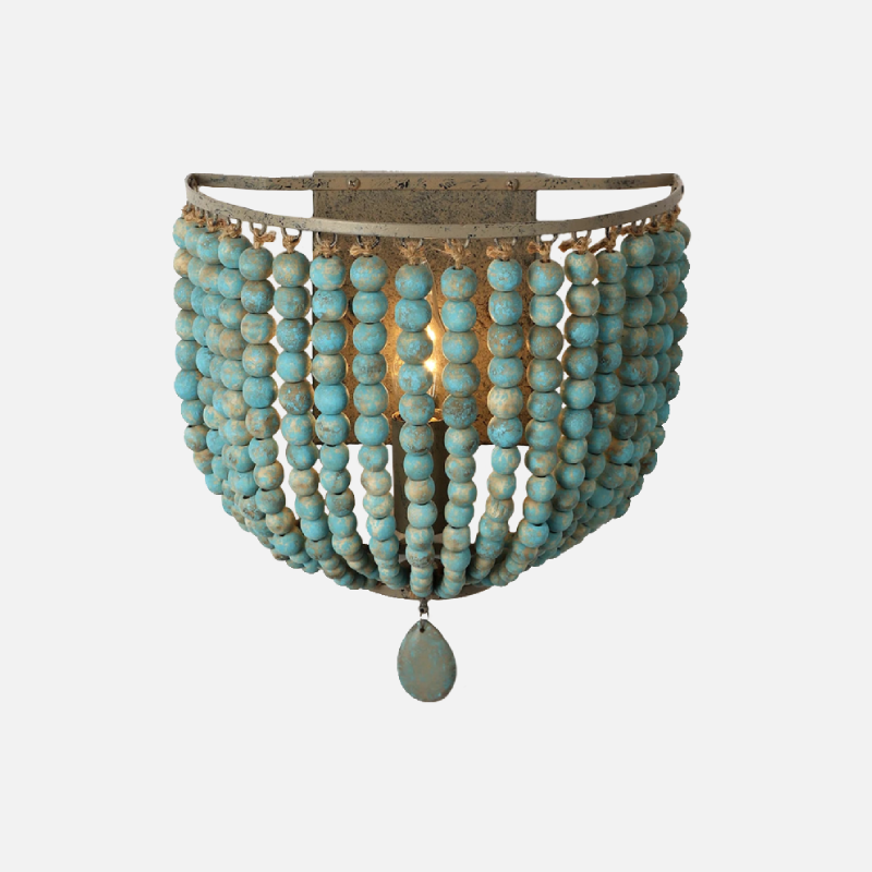 Handmade Wooden Bead Cascade Wall Lamp - Boho Chic Hanging Light Fixture for Bedroom, Living Room & Dorm Decor