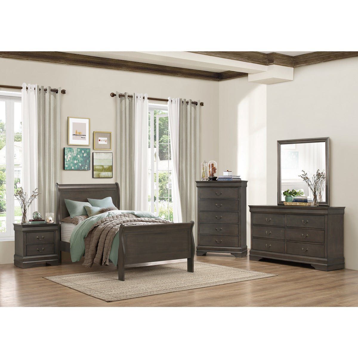 Coastal Grey Dresser - 6-Drawer Wooden Chest for Bedroom Storage & Organization | Modern Farmhouse Style Dresser for Home Decor & Bedroom Furniture
