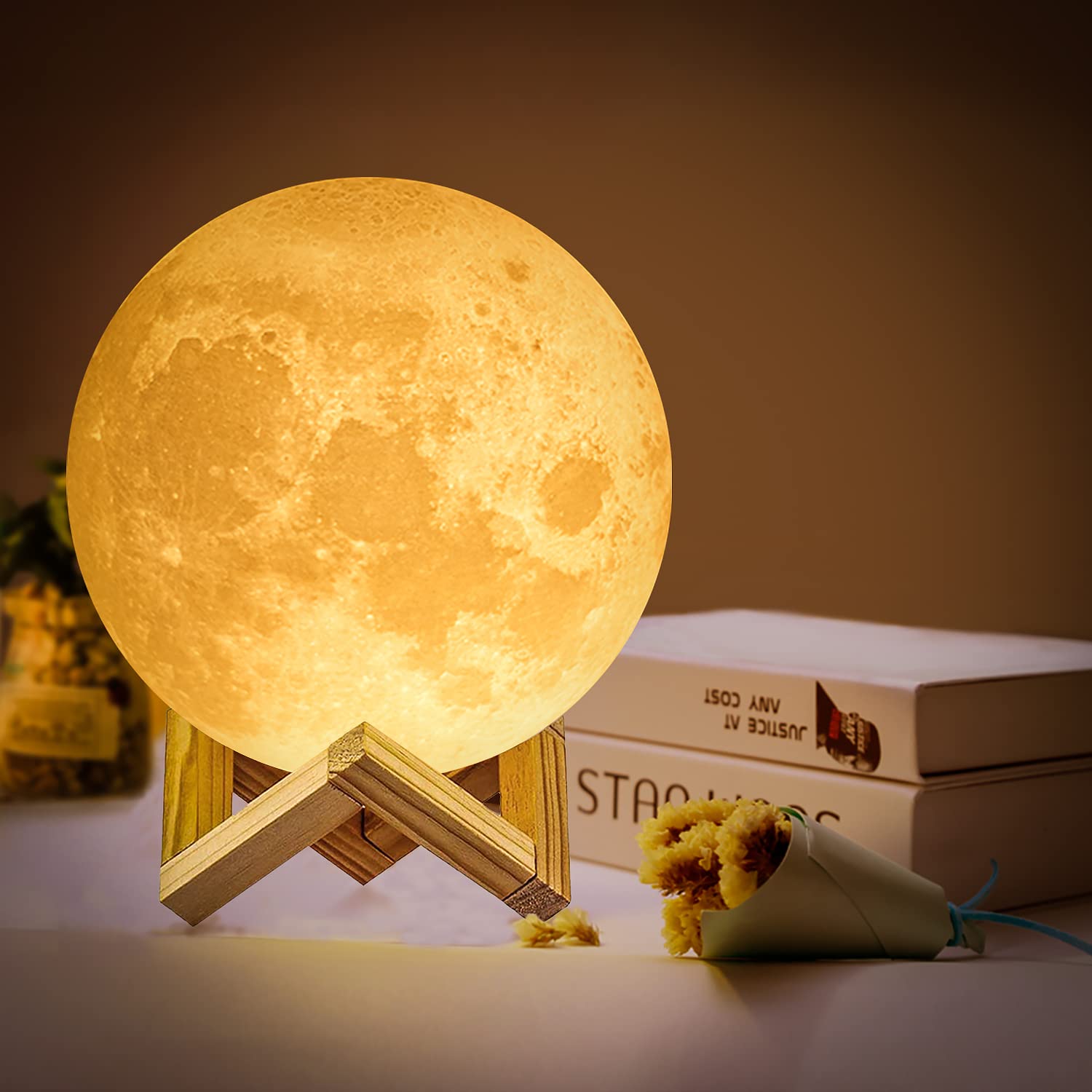 Welkey Plus 3D Moon Lamp - 7.1 Inch USB Rechargeable LED Night Light with 16 Color Changing Modes, Remote Control & Stand | Dimmable & Timer Function | Perfect for Kids Room, Birthday Gifts, Romantic Bedroom Decor & Meditation Ambiance Lighting