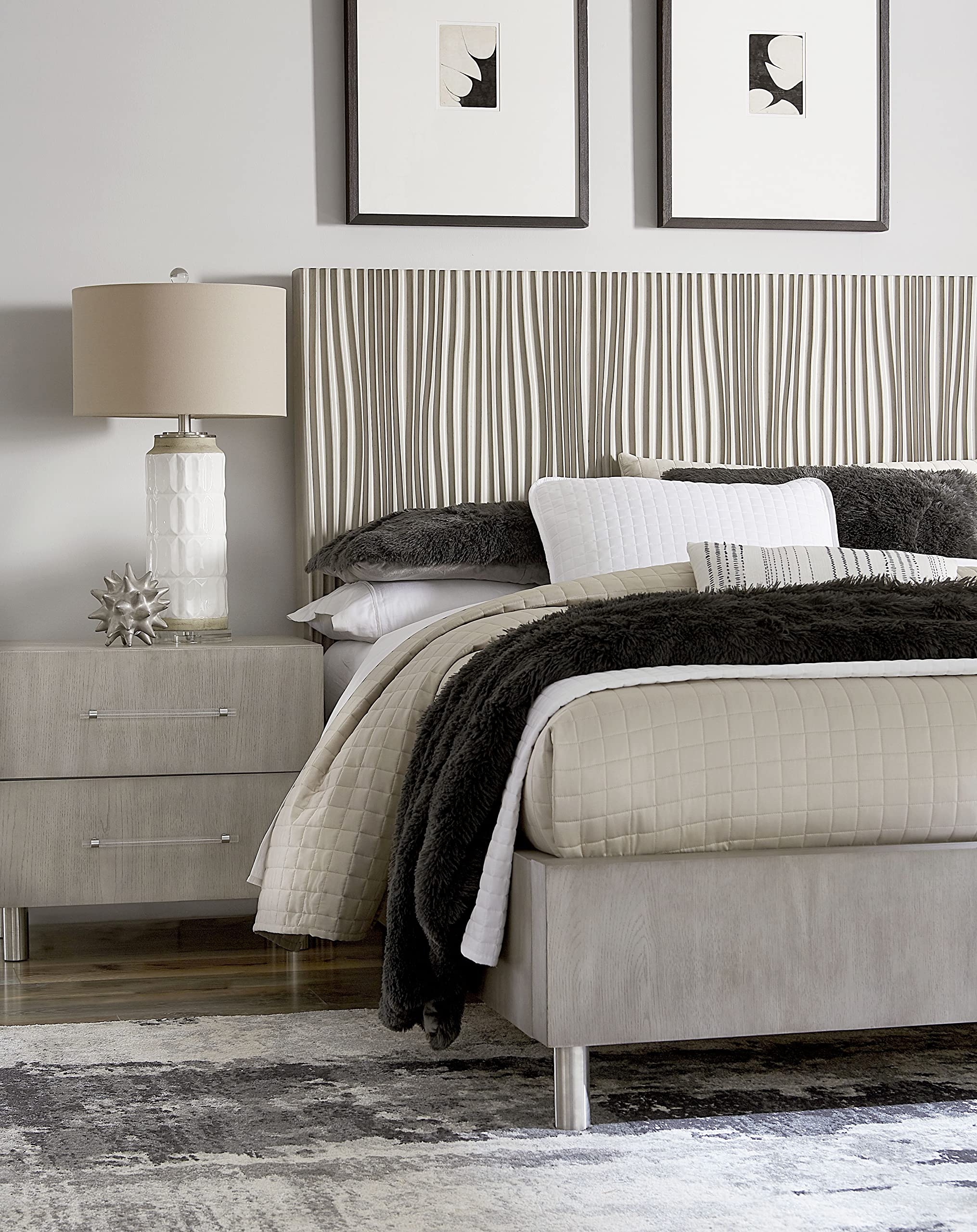 Modus Furniture Solid Wood King Size Platform Bed Frame in Argento Misty Grey - Sturdy & Stylish for Modern Bedrooms, Guest Rooms & Master Suites