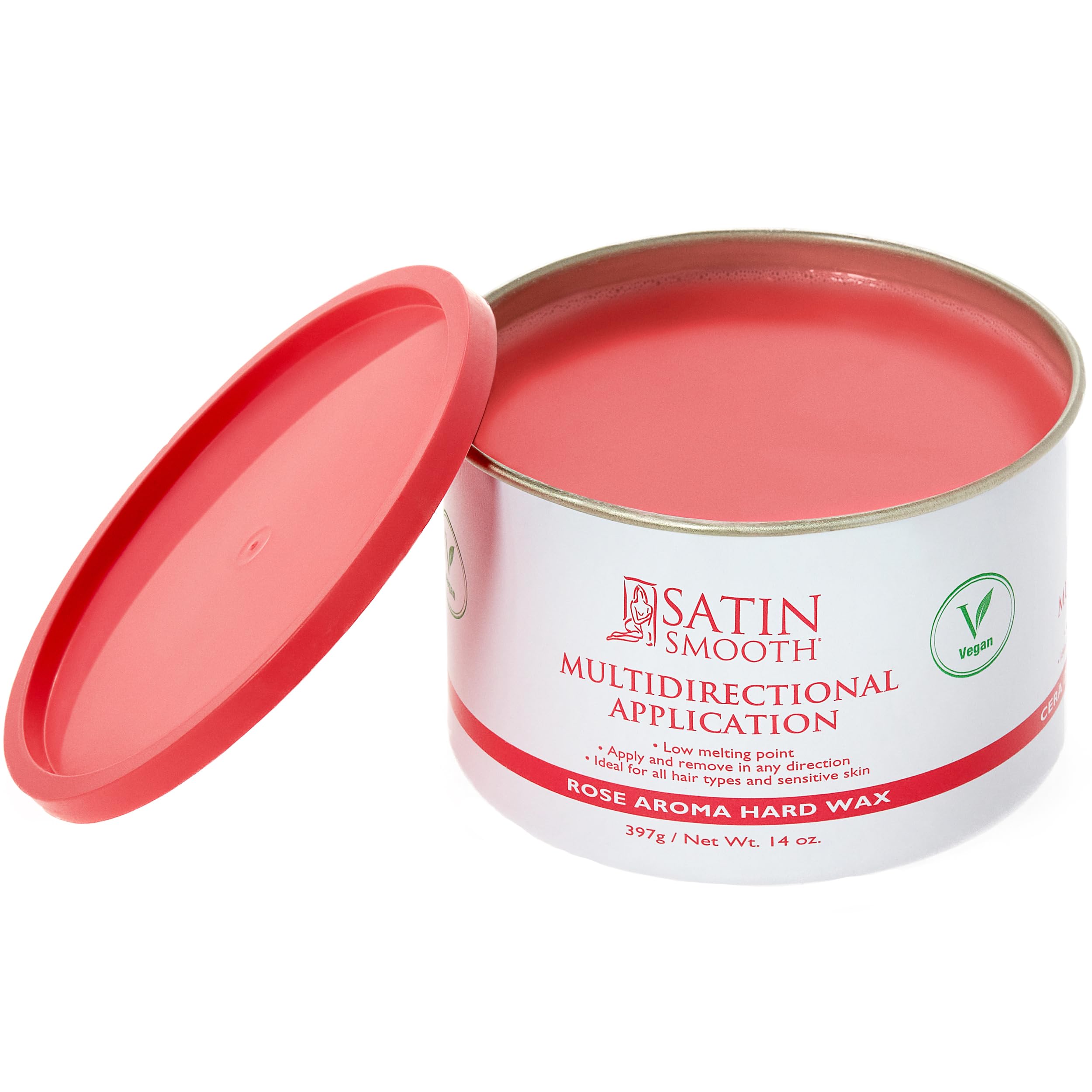 Satin Smooth Ruby Rose Hard Wax with Rose Aroma - 14oz Professional Hair Removal Wax for Sensitive Skin | At-Home Waxing & Salon Use