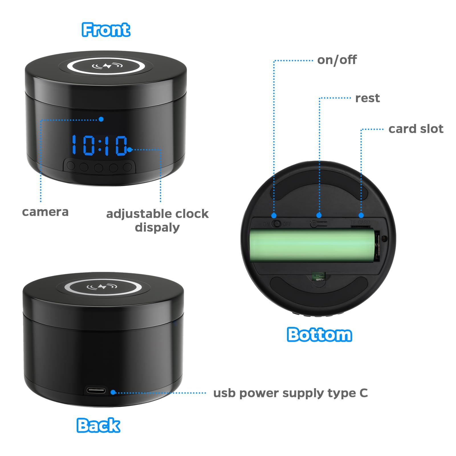 1080P HD Indoor Security Camera with Clock & Wireless Charging | WiFi Home Surveillance Camera with Motion Detection, Night Vision, Local/Cloud Storage | Perfect for Baby Monitoring, Pet Watching & Home Security