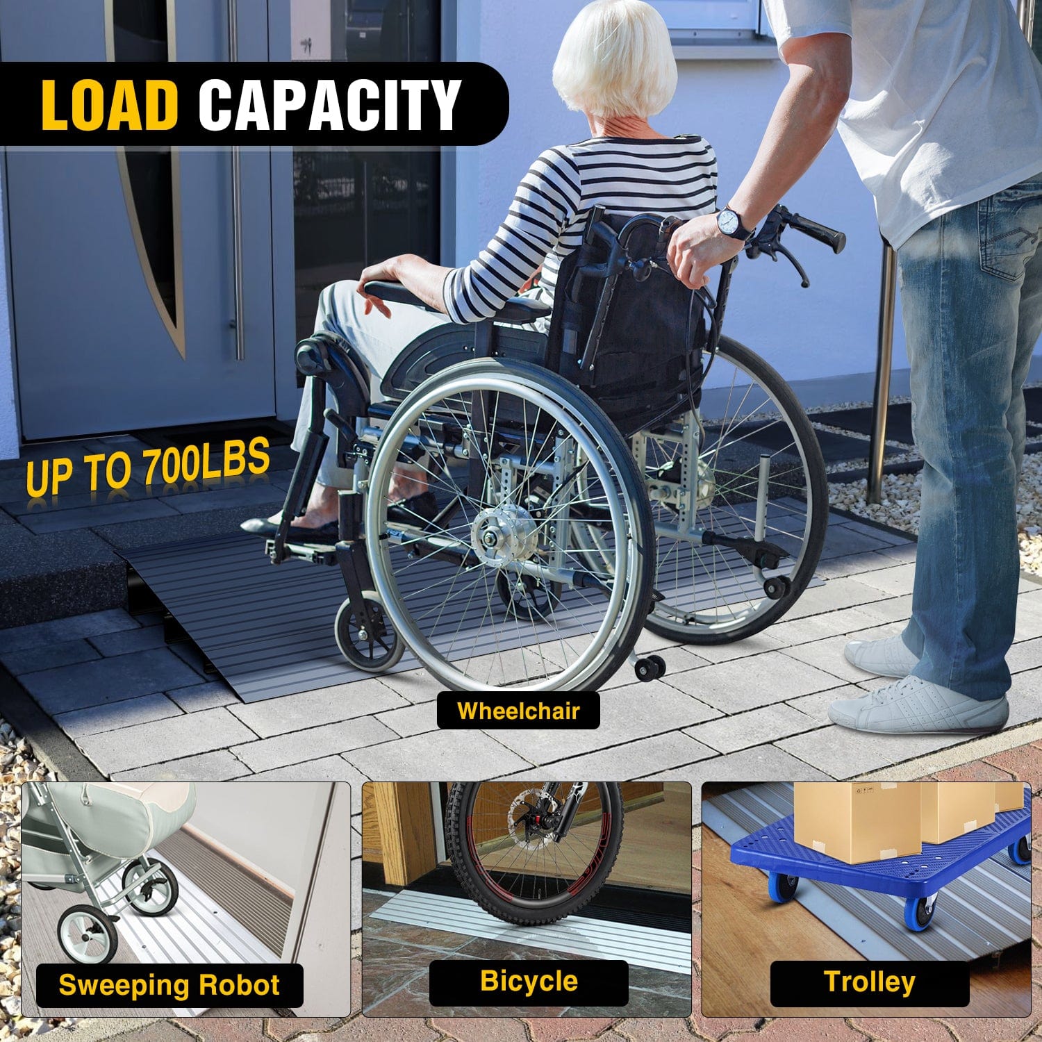 3 Inch Rise Aluminum Wheelchair Ramp - Portable Door Threshold Ramp for Smooth Entry Transition - Ideal for Doorways, Home Steps & Mobility Access