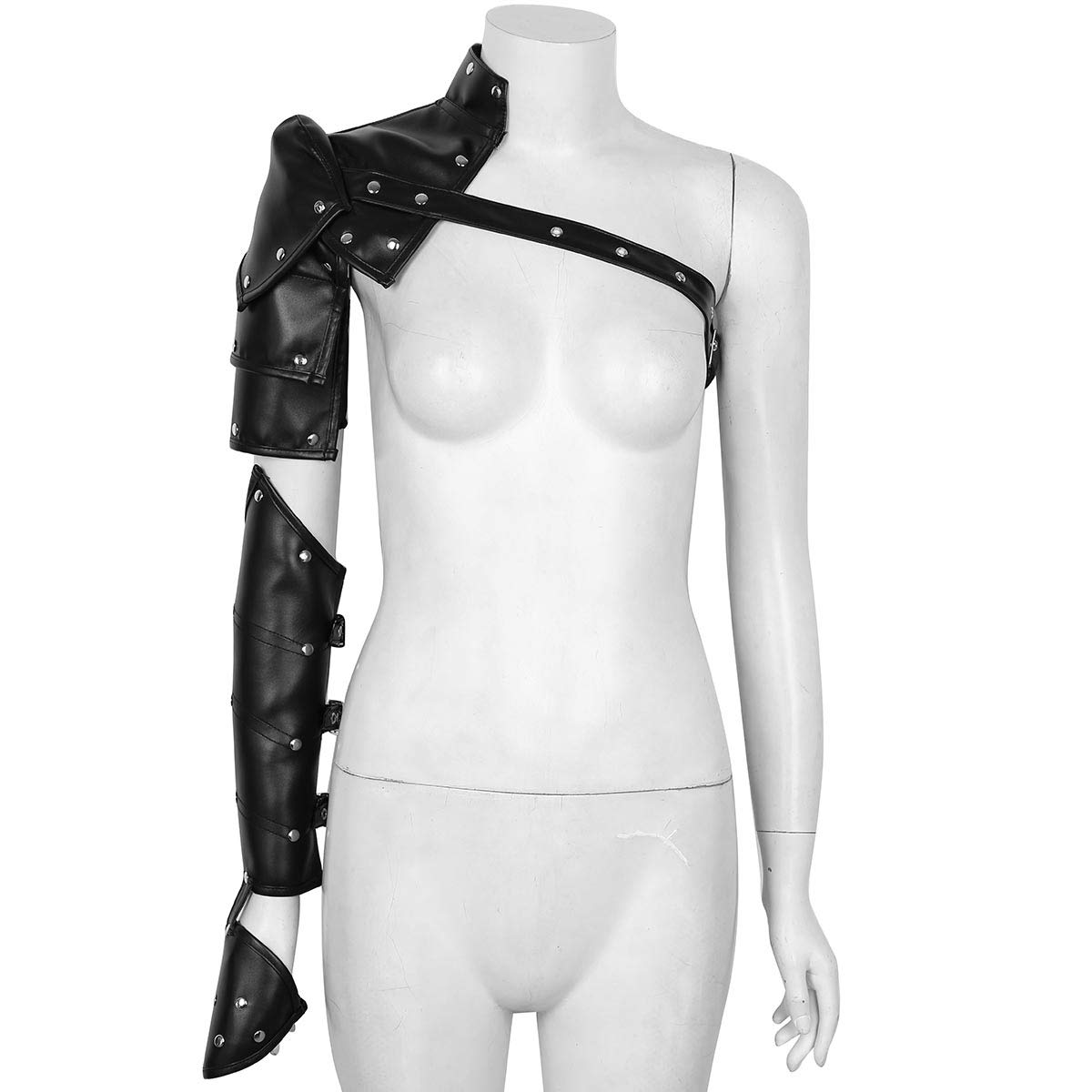 Gothic Punk PU Shoulder Armor with Metal Rivets - Adjustable Arm Cuff & Chest Harness for Cosplay, LARP, Halloween Costume Accessory - Perfect for Steampunk, Cyberpunk & Gothic Fashion Outfits