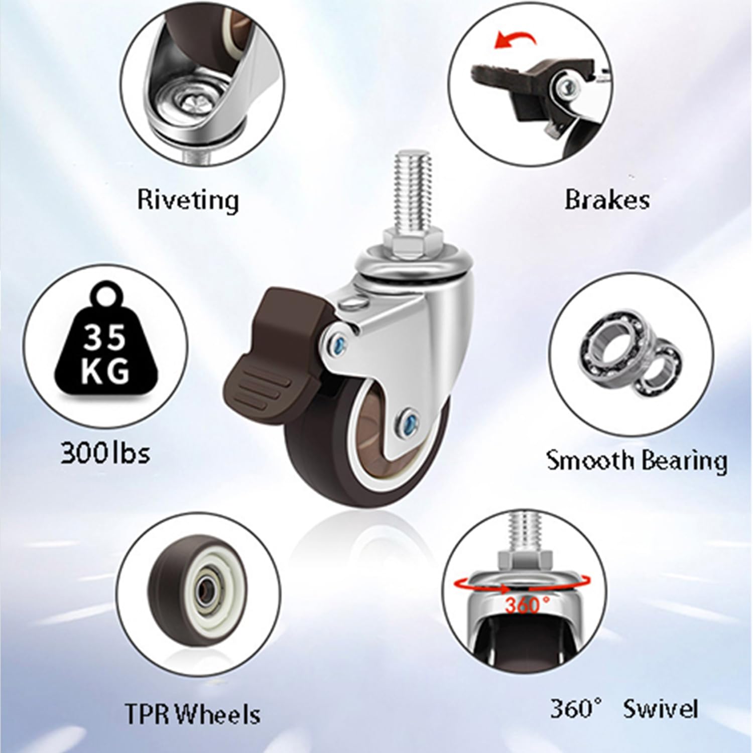 360 Degree Swivel Stem Casters with TPR Wheels - M6/M8/M10 Thread Industrial Castors for Carts, Furniture, Workbench & Dolly - Heavy Duty Mobility for Warehouses, Workshops & Home Use