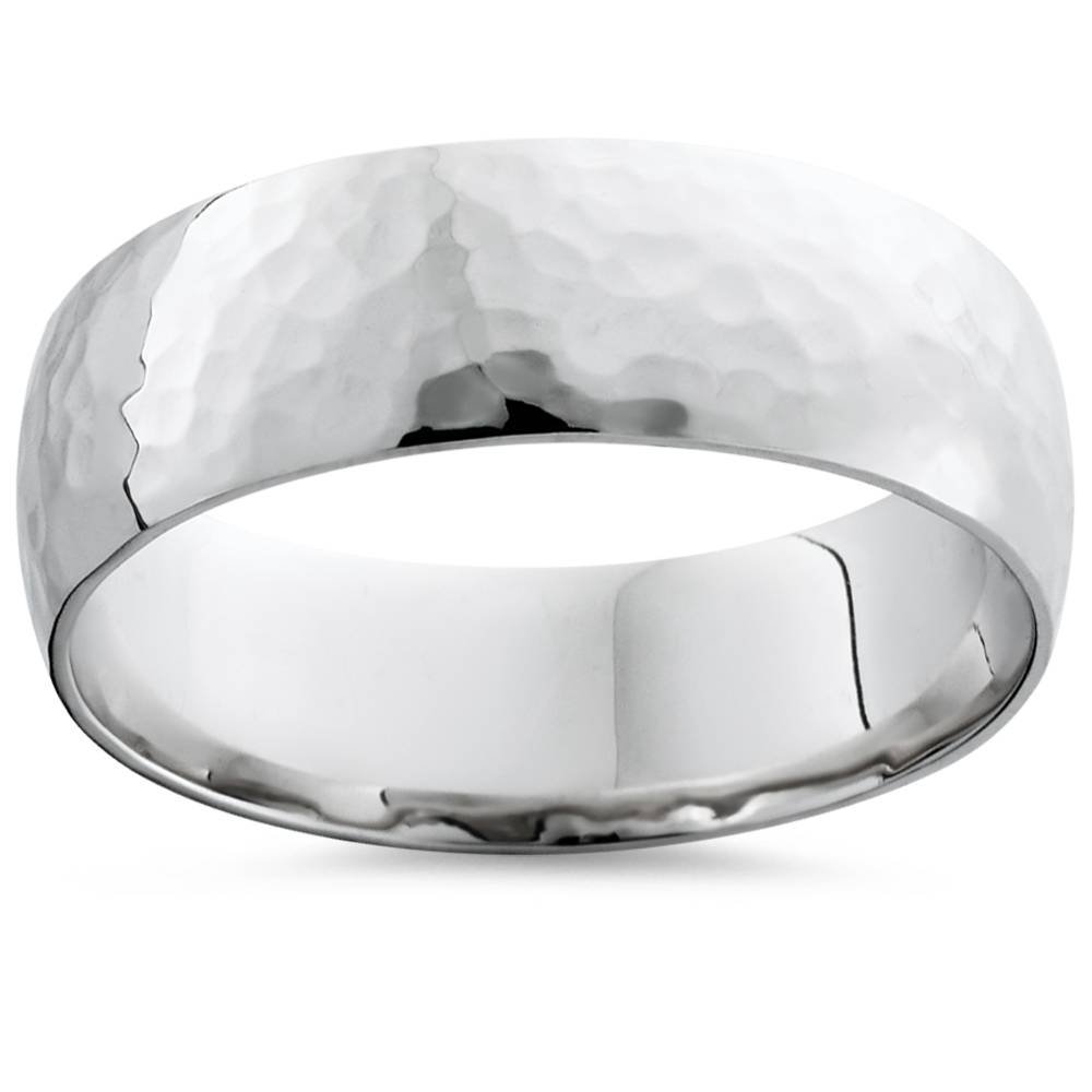 Men's Polished Hammered Platinum Wedding Band - 6mm Wide Comfort Fit Ring for Men - Perfect for Weddings, Anniversaries, and Special Occasions