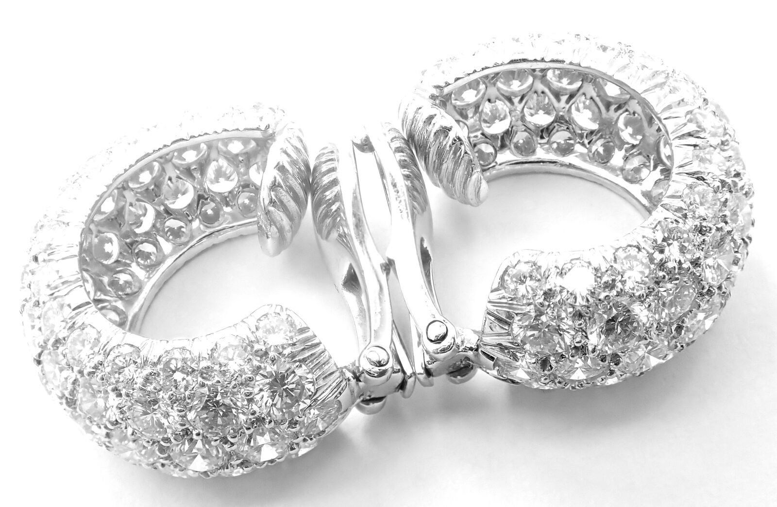 Authentic David Webb Platinum 18k White Gold 10 Carat Diamond Hoop Earrings for Women - Luxury Jewelry Gift for Anniversary, Wedding & Special Occasions