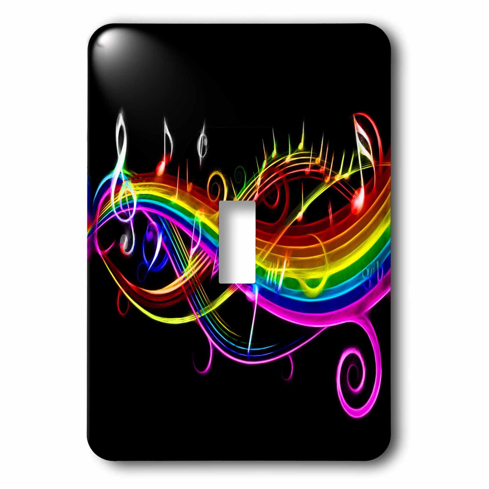 3D Neon Rainbow Music Notes Light Switch Cover - Decorative Wall Plate for Bedroom, Kids Room & Music Studio - Waterproof & Durable Plastic Design