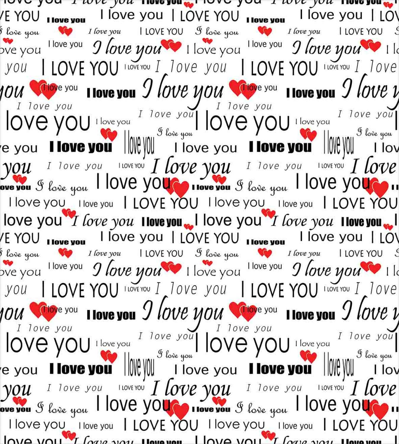 Ambesonne Romantic Duvet Cover Set - 'I Love You' Hearts Design for Couples | Valentine's Day Bedding | 3-Piece California King Set with 2 Pillow Shams in Vermilion, Black & White | Perfect for Anniversary Gifts, Wedding Decor & Cozy Bedroom Makeovers