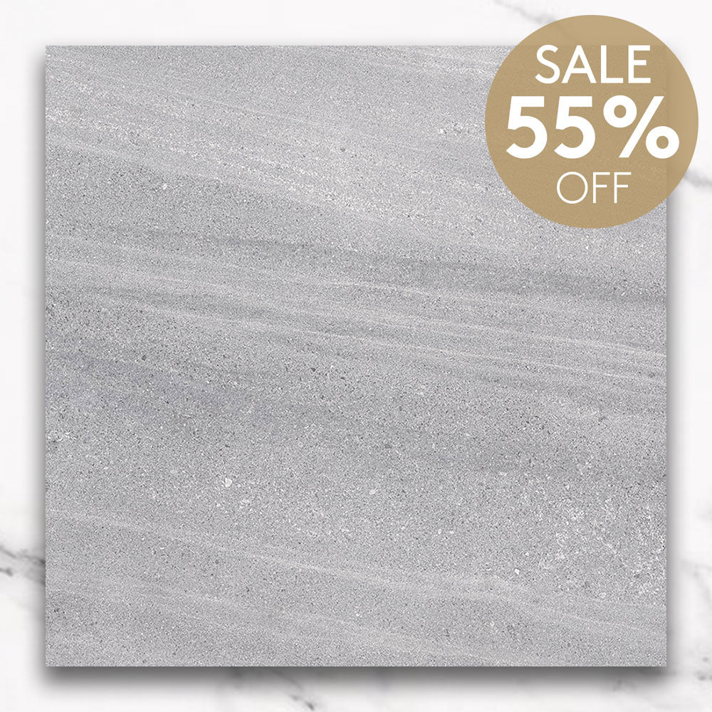 Premium Symphony Grey 300x300mm Limestone Look Matte Porcelain Floor Tile - Perfect for Bathroom, Kitchen & Living Room Flooring