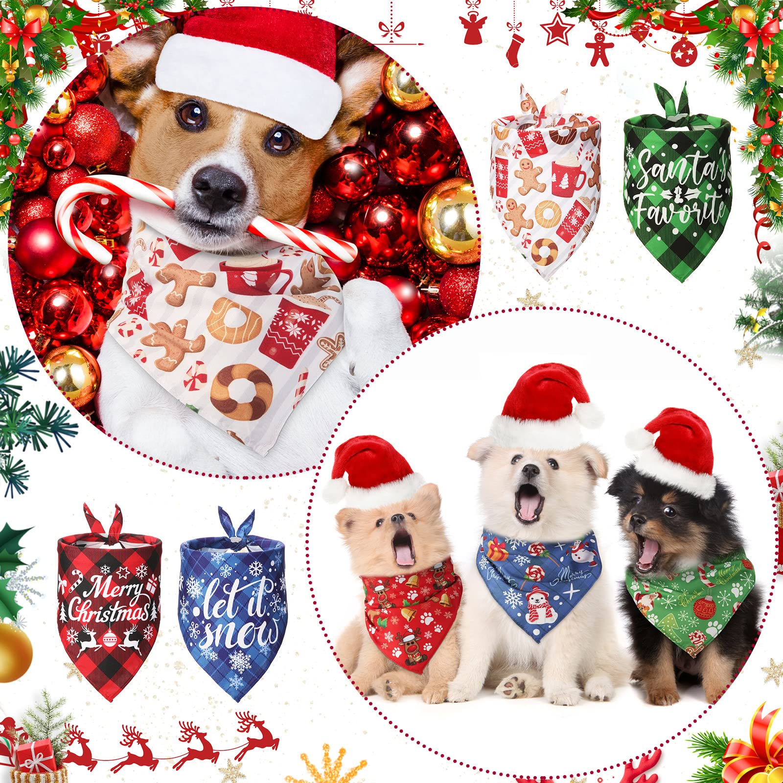 12Pcs Christmas Dog Bandanas - Adjustable Soft Pet Kerchief Scarf for Small Medium Large Dogs & Cats - Festive Holiday Pet Costume Accessory - Perfect for Xmas Parties, Family Photos & Pet Decorations