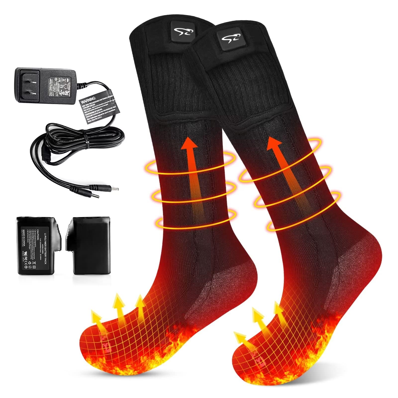 Rechargeable Heated Socks for Men & Women - 7.4V Battery Powered, 3 Heat Settings, Washable Winter Warm Socks for Skiing, Walking, Driving & Riding - Perfect for Outdoor Activities, Cold Weather & Winter Sports
