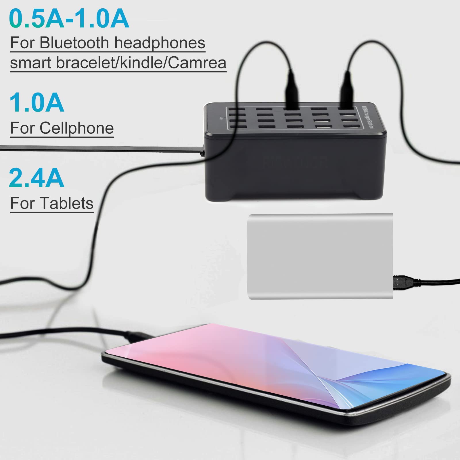 20-Port 100W USB Charger Station for Smartphones & Tablets