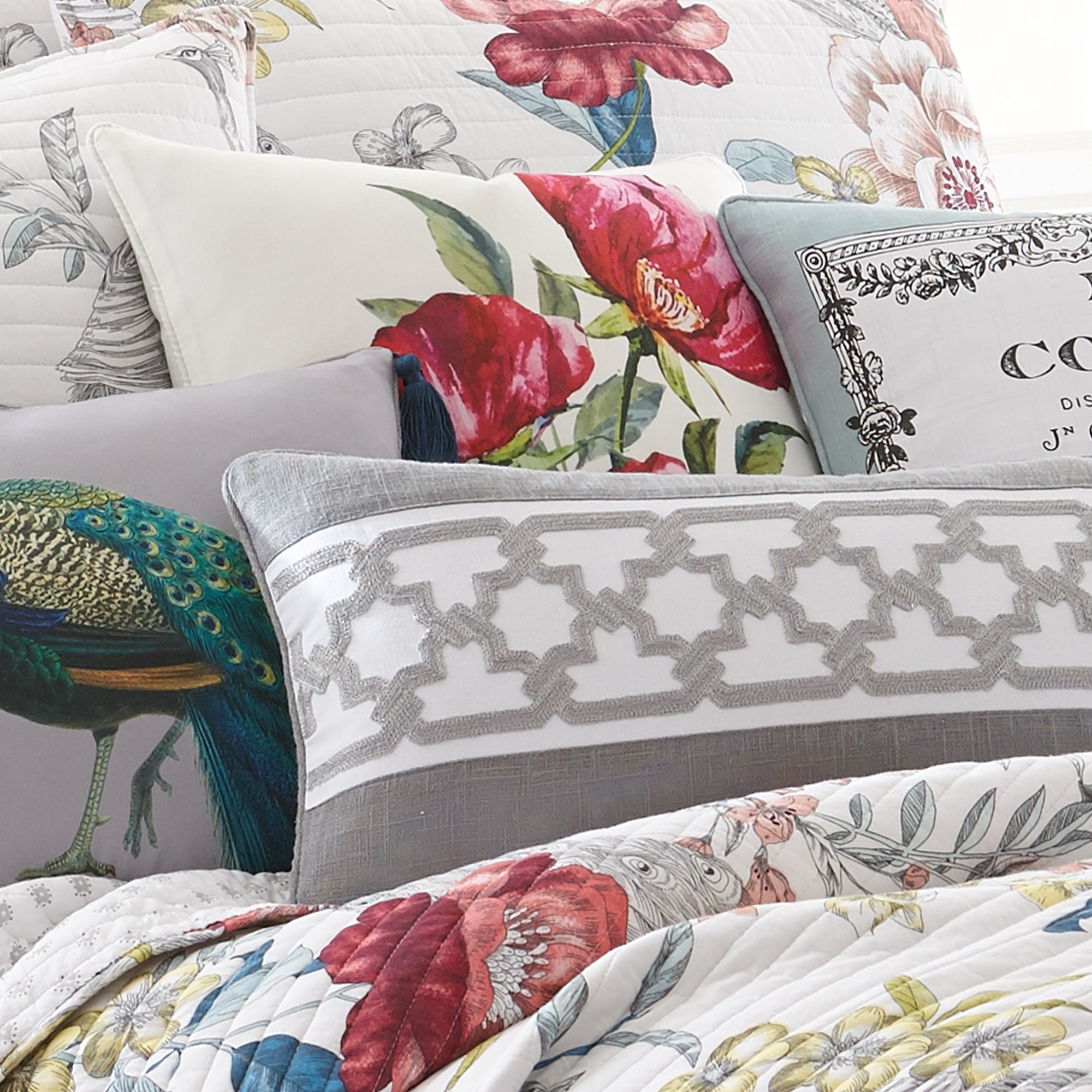 Montecito Print Floral Pillow - Decorative Throw Pillow Cover for Sofa, Bed & Couch - Boho Home Decor Accent for Living Room, Bedroom & Nursery