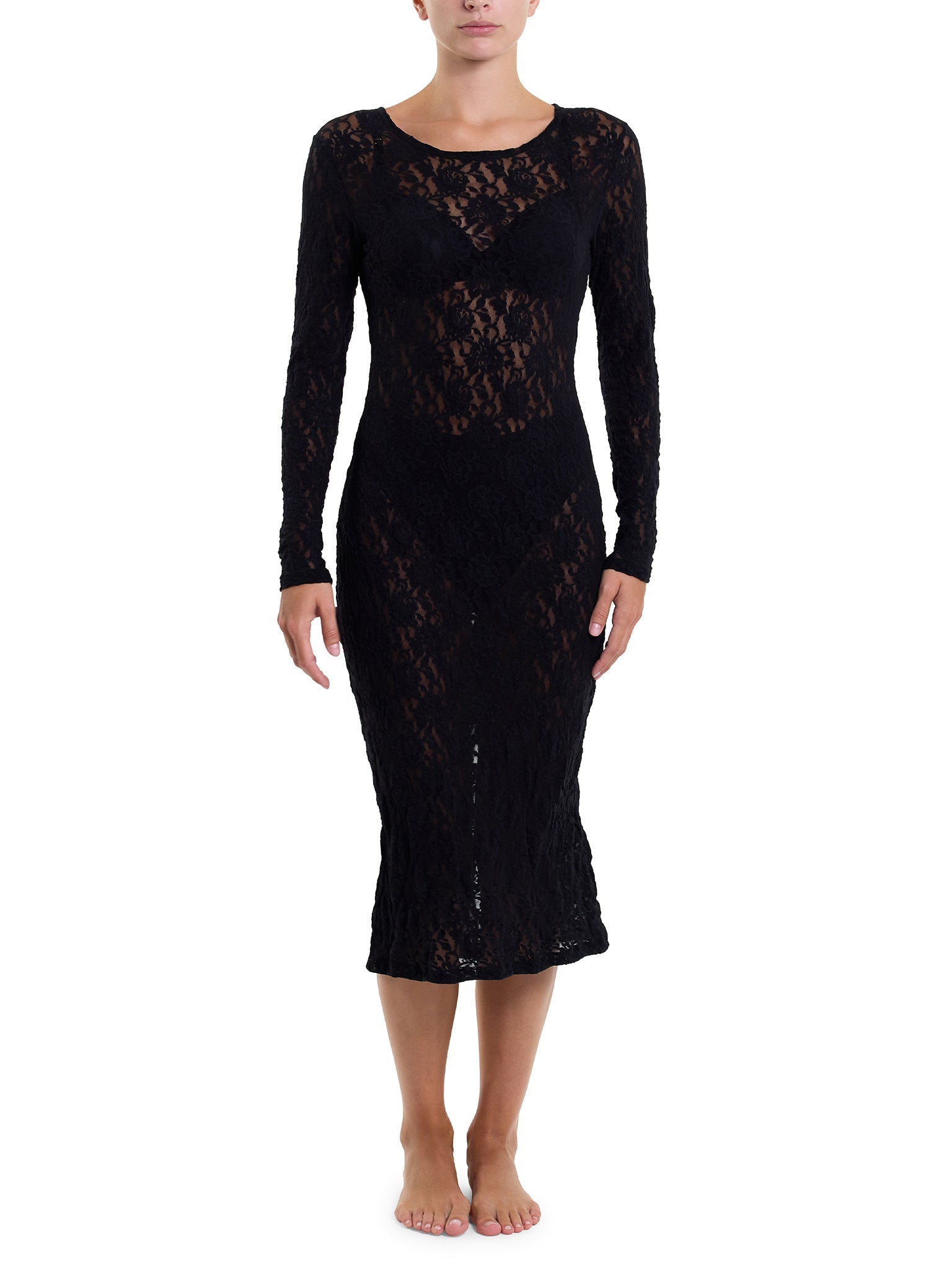 Elegant Signature Lace Long Sleeve Midi Dress for Women - Perfect for Weddings, Parties & Special Occasions