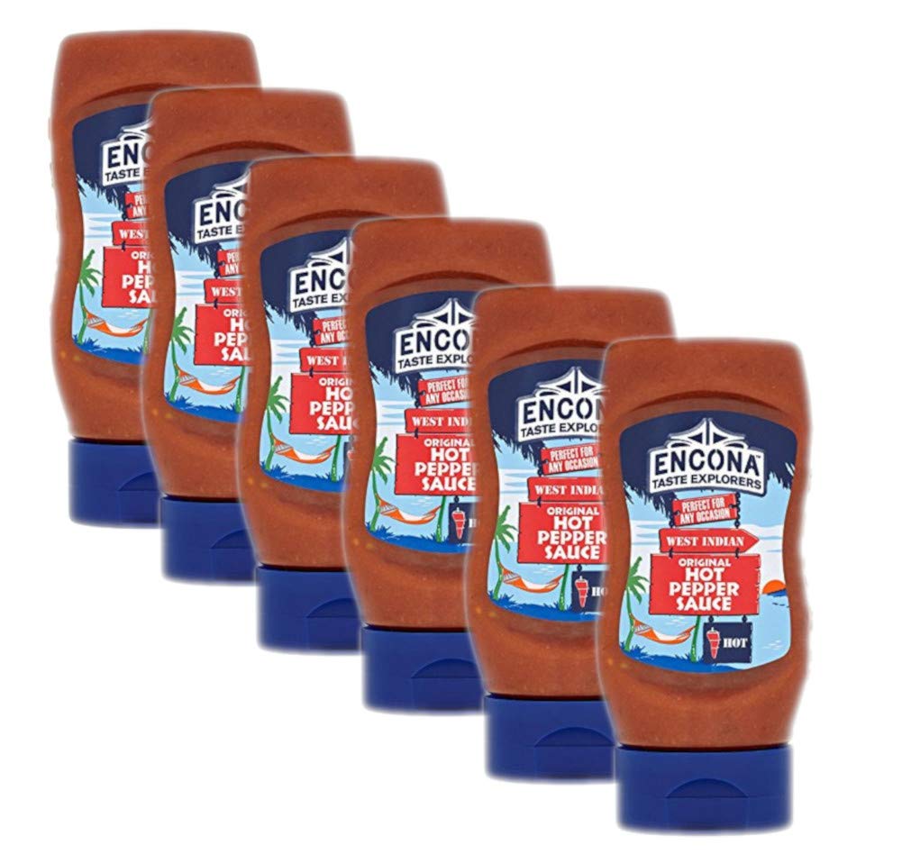 Encona Original West Indian Hot Pepper Sauce - 285ml Squeeze Bottle (Pack of 6) | Spicy Caribbean Condiment for Grilling, Cooking & Marinades