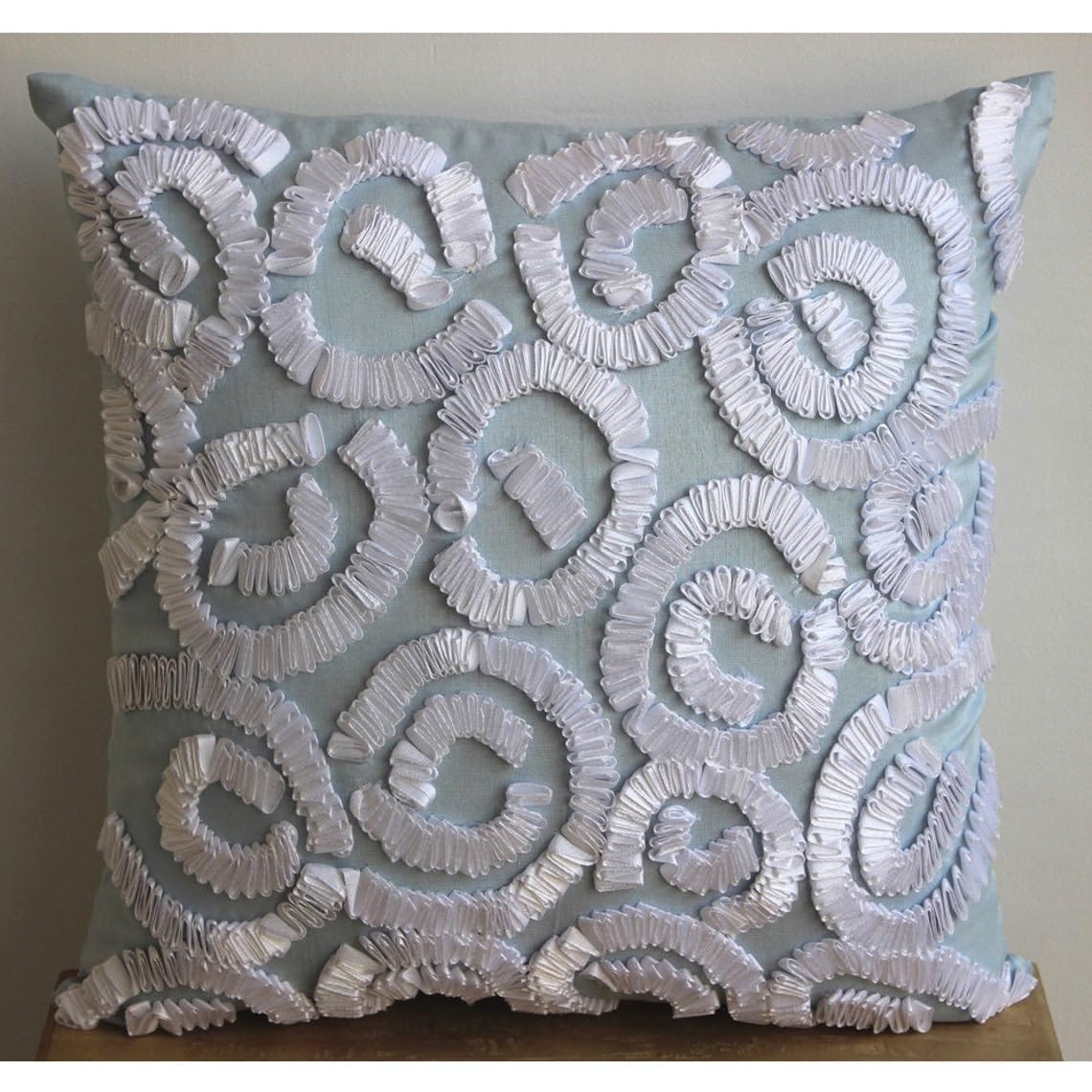 HomeCentric 16x16 Inch (40x40 cm) Light Blue Silk Throw Pillow Covers - Abstract Contemporary Designer Fabric Couch Pillows for Living Room, Bedroom & Sofa Decor - White Sizzle Pattern
