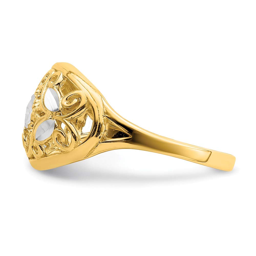14K Yellow Gold Two-Tone Diamond-Cut Oval Filigree Ring Band for Women - Elegant Vintage Wedding, Engagement, Anniversary Jewelry Gift