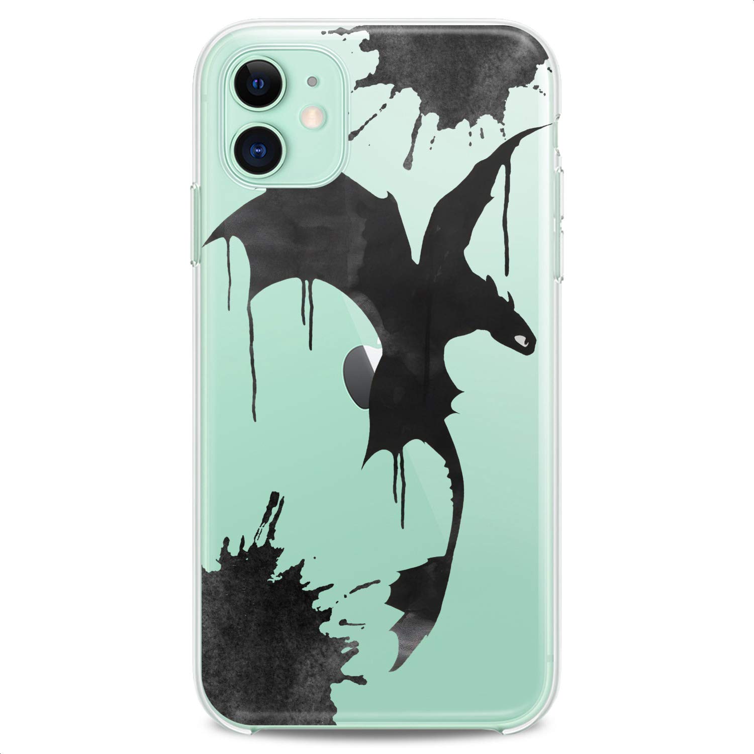 Premium TPU Phone Case for iPhone 16/15/14/13/12/11 Pro Max/Plus/Mini/XS/XR/X/8/7/6/5/SE - Black Dragon with Wings Design, Flexible Silicone, Slim Fit, Cartoon Print (Perfect for Kids, Teens & Anime Fans)
