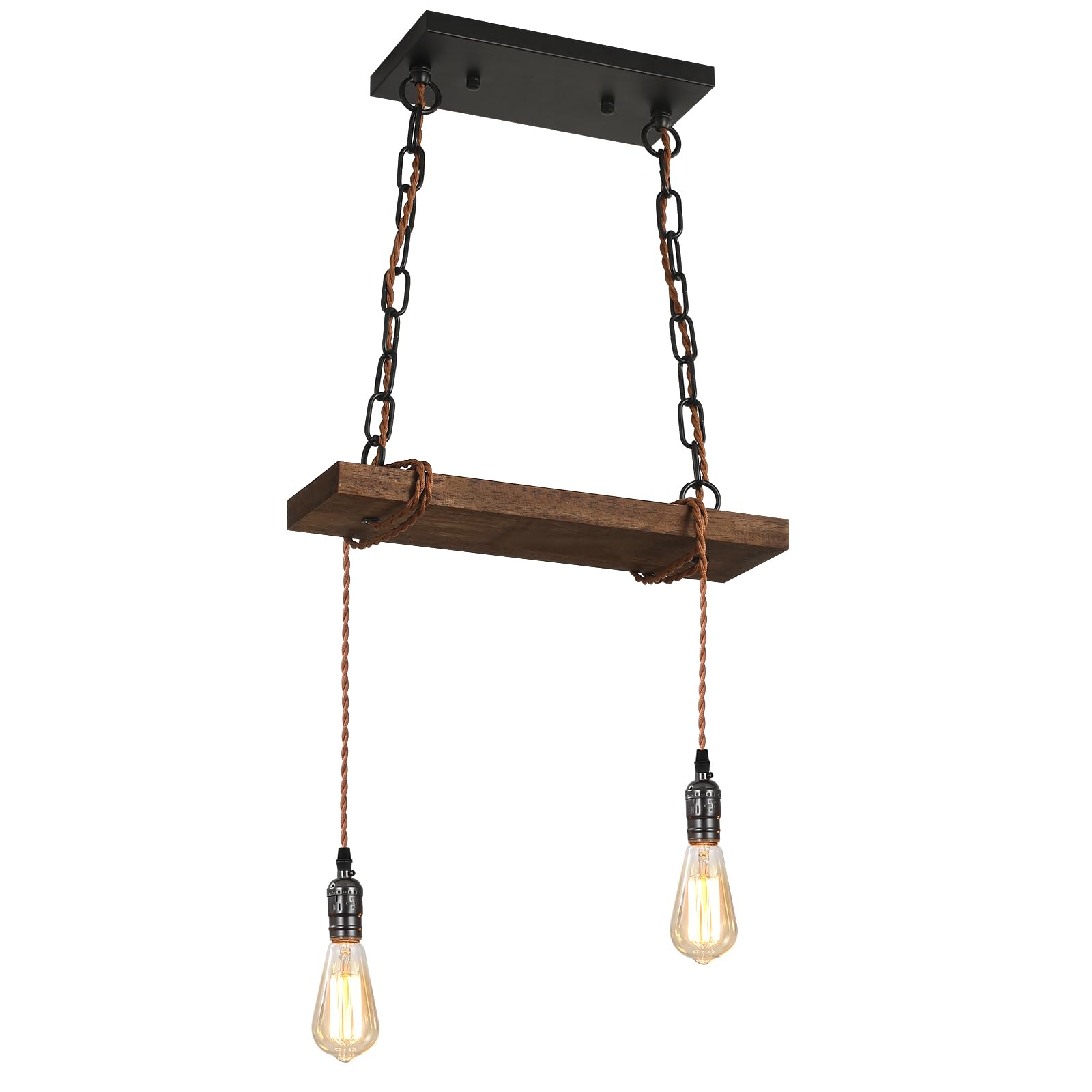Farmhouse Pendant Lights for Kitchen Island - 2-Light Rustic Wooden Ceiling Hanging Light Fixture with Adjustable Height - Perfect for Dining Room, Bar, Pool Table, Cabin & Farmhouse Decor