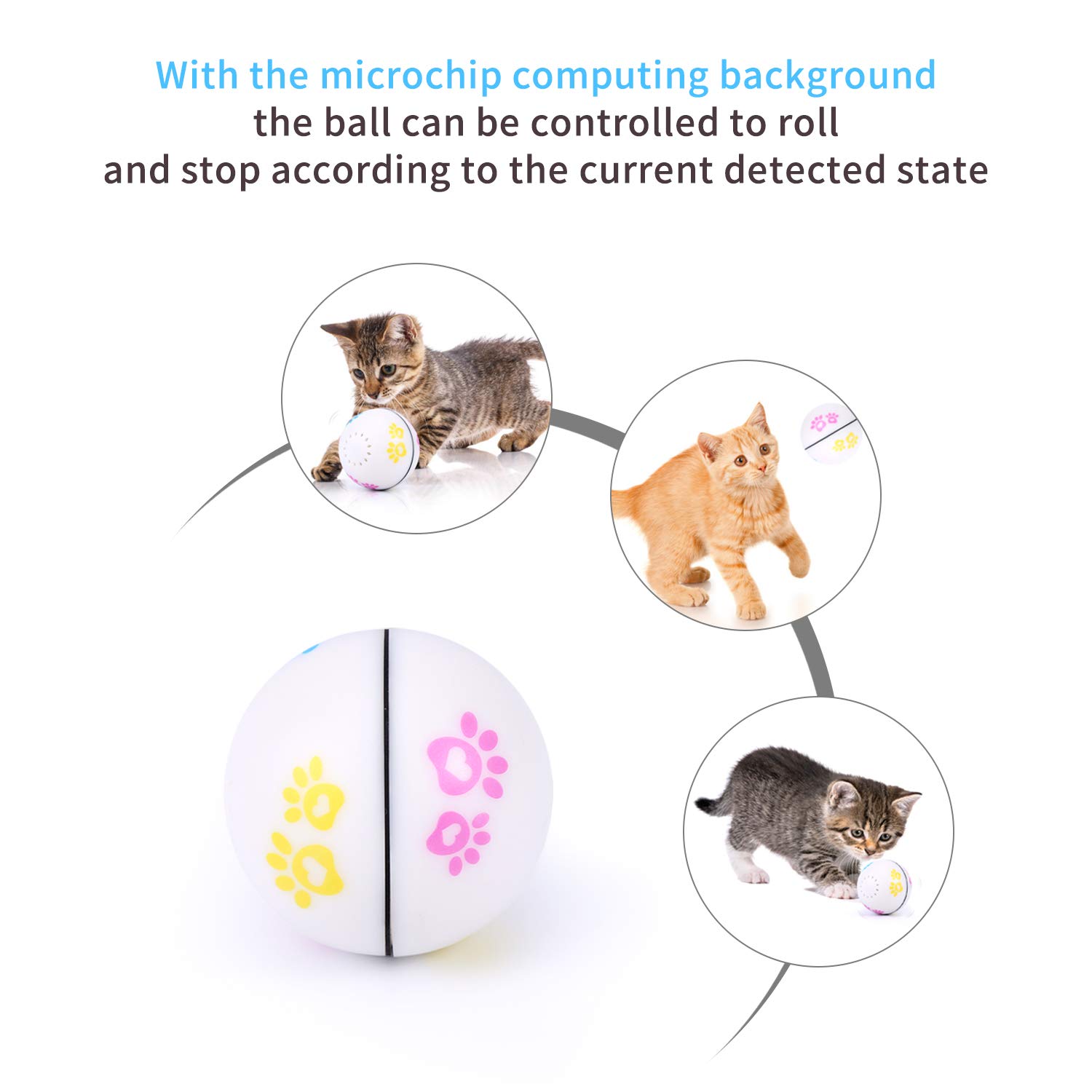 Interactive Cat Toys & Smart Rolling Dog Toys - USB Rechargeable LED Pet Exercise Ball with Catnip for Puppy & Kitty | Indoor Play, Training Reward, Anxiety Relief for Pets | Pack of 1