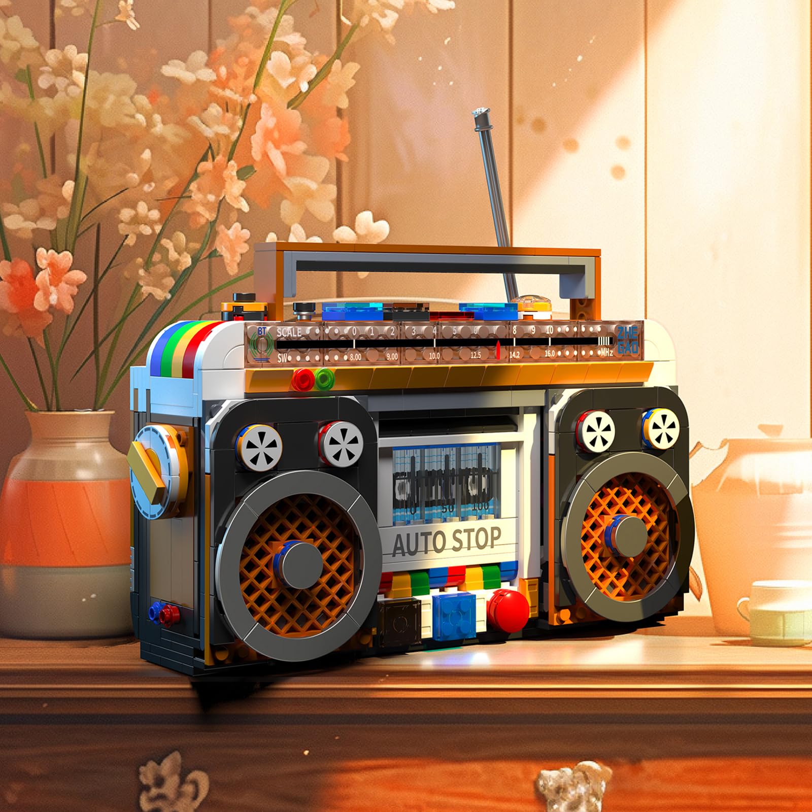 Vintage Radio Recorder Building Blocks Kit - 554pcs Retro Model Building Toy Set for Boys, Adults & Collectors with 2 Mini Figures | Creative STEM Gift for Kids & Fans | Perfect for Home Decoration, Office Display & Educational Play