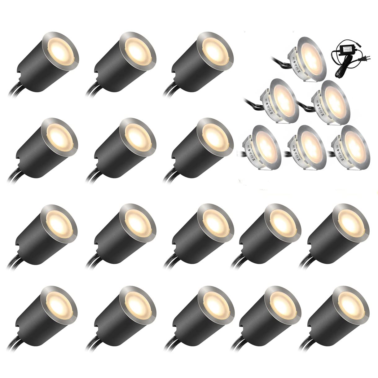 SMY Lighting 12-Pack Waterproof IP67 LED Deck Lights Kit - Outdoor Landscape Lighting for Patio, Garden, Pathway & Stairs (Warm White) | Durable Low Voltage Deck Lighting for Home & Commercial Use