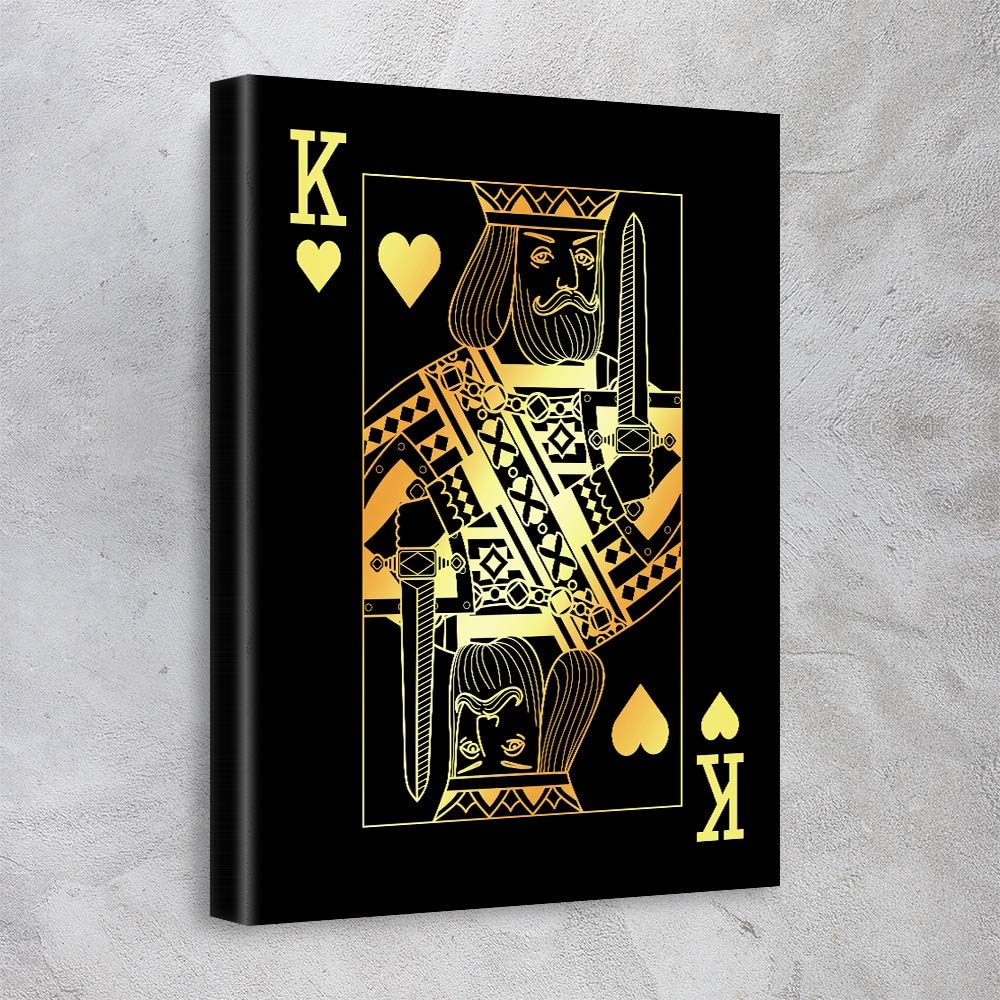 Premium King of Hearts & Queen of Hearts Gold Playing Cards Motivational Canvas Print - 18x24 Inch Gallery Wrapped Wall Art for Office, Gym, Home Decor - Made in USA | Perfect for Game Rooms, Poker Nights & Inspirational Spaces