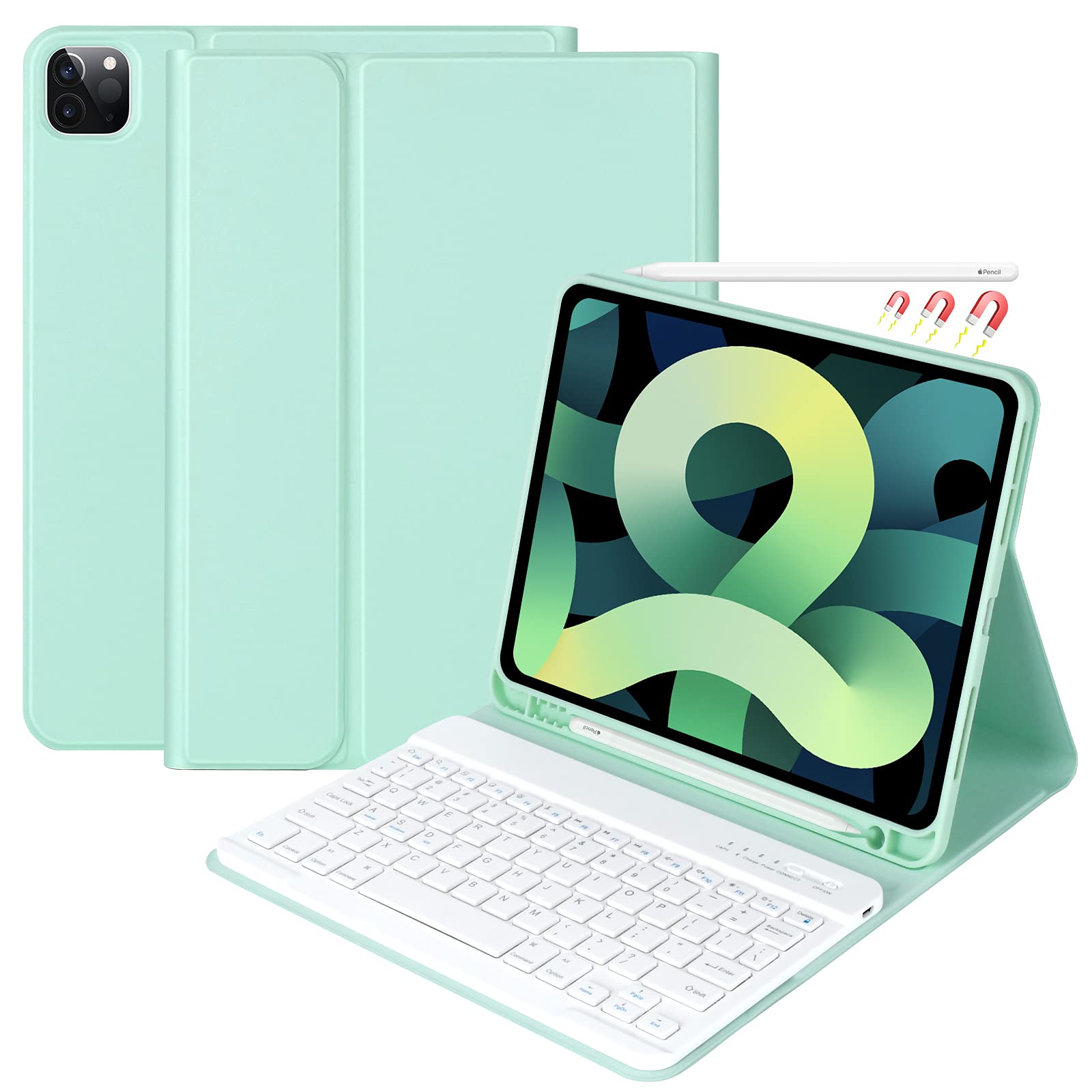Magnetic Detachable Bluetooth Keyboard Case for iPad Air 11 inch (M3 2025/M2 2024) & iPad Pro 11 inch (1st-4th Gen) - Slim Protective Cover with Pencil Holder for 10.9