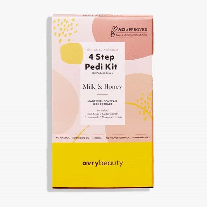 Pedi in a Box Milk & Honey Foot Care Kit - 4 Step Pedicure Set for Soft & Smooth Feet | Avry Beauty | Perfect for Home Spa, Relaxation & Gift Giving