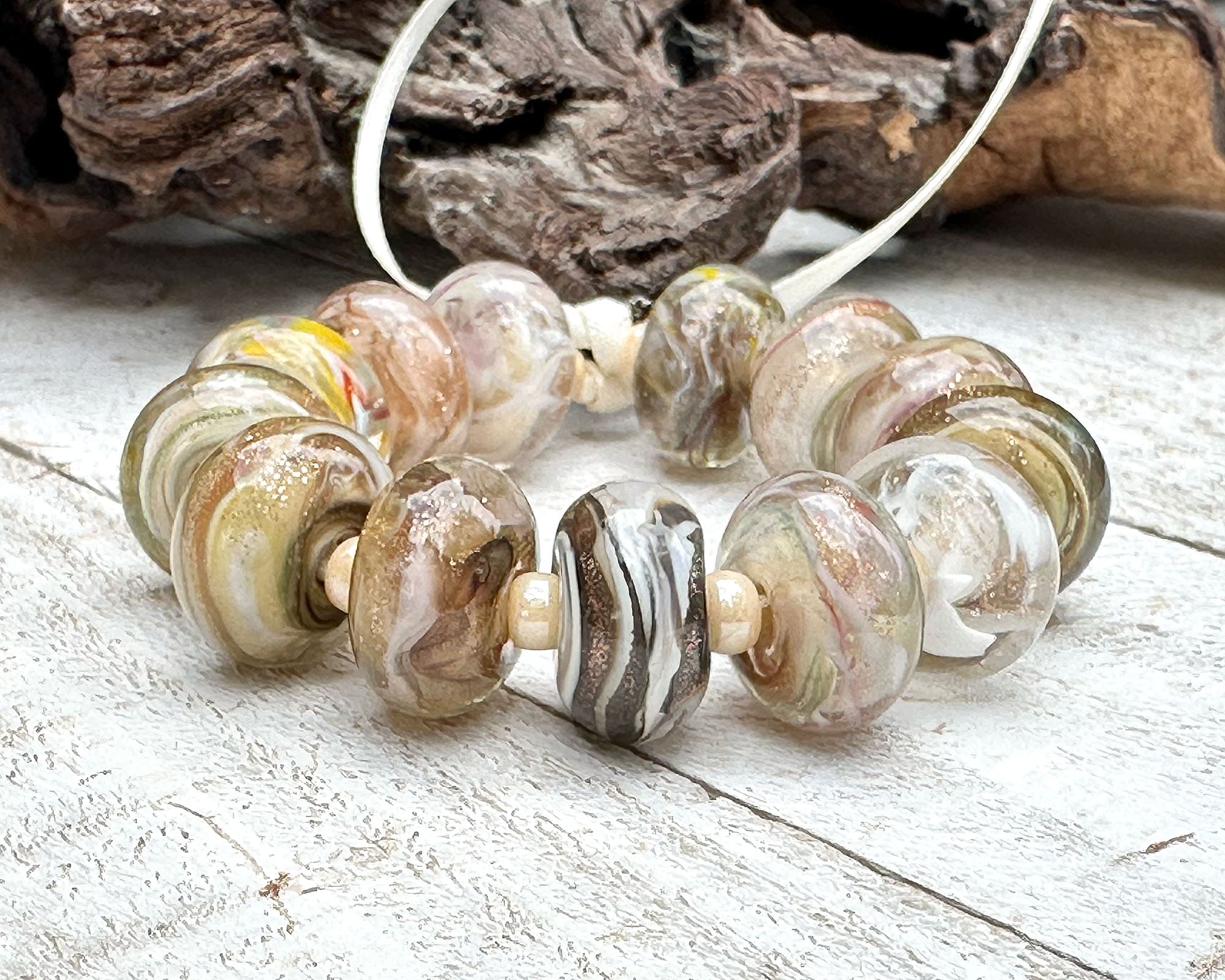 13-Piece Shimmering Neutral Lampwork Bead Set for Jewelry Making - DIY Bracelets, Necklaces & Craft Projects (SRA Certified)
