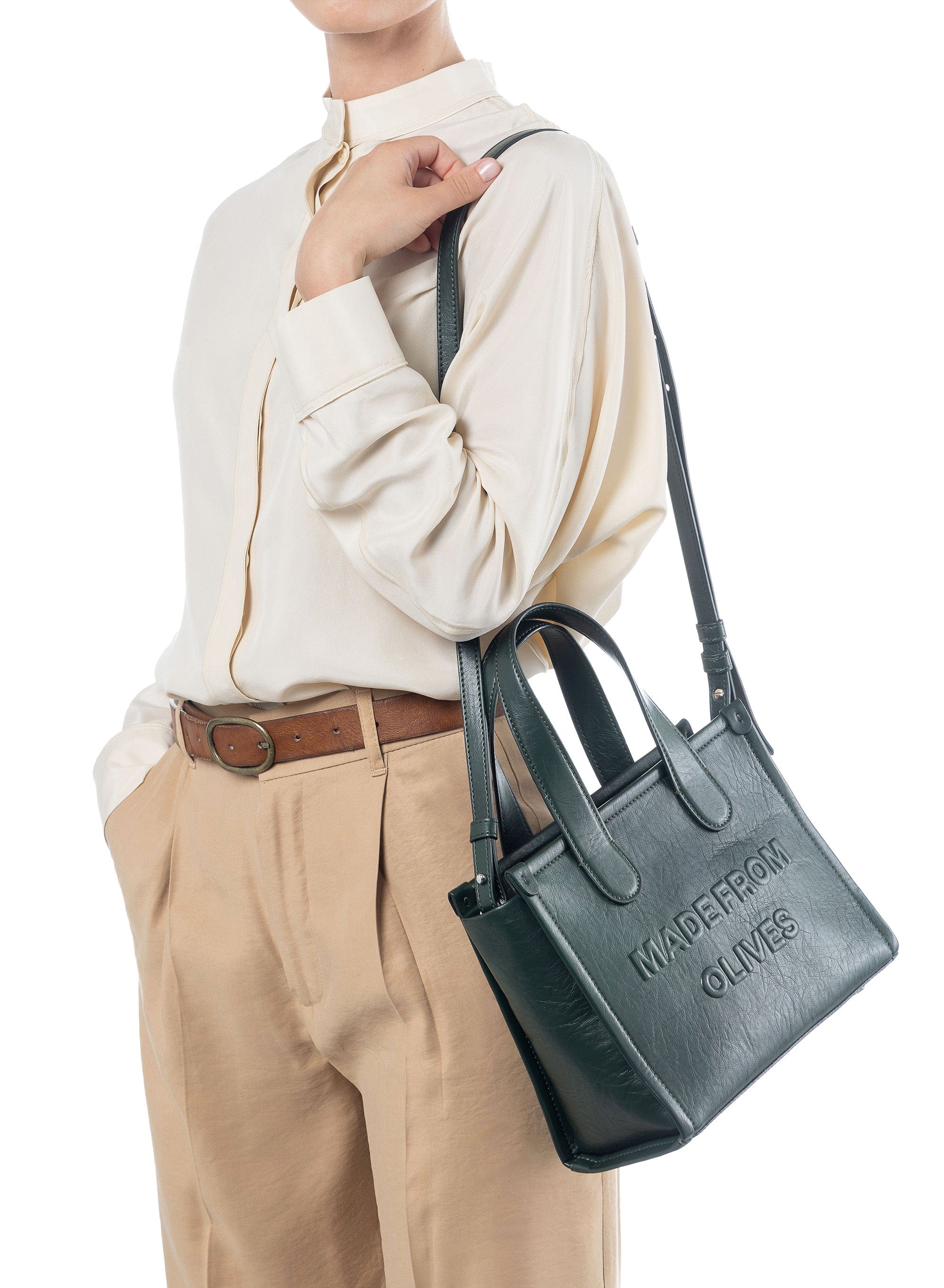 Alma M Vegan Leather Tote Bag for Women - Olive Green Crossbody Handbag - Perfect for Work, Travel & Everyday Use