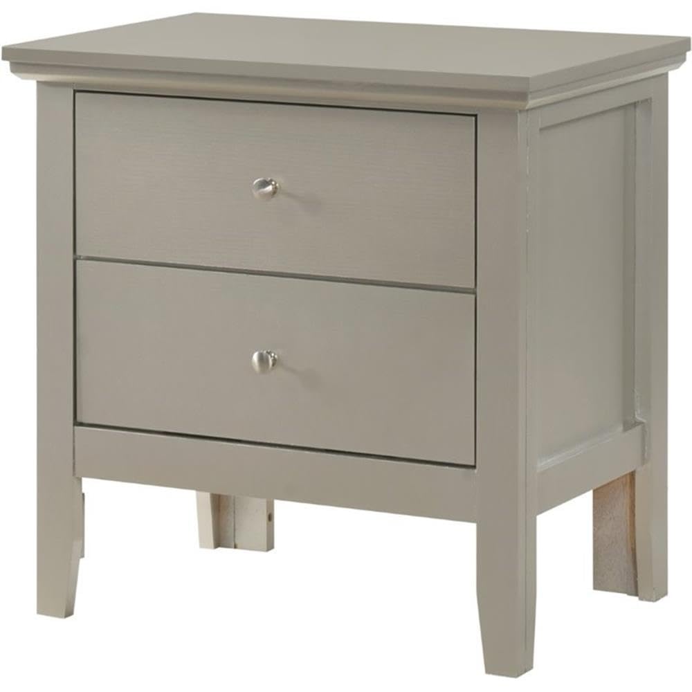 Pemberly Row Transitional Wood 2-Drawer Nightstand in Silver Champagne - Modern Bedside Table for Bedroom, Living Room & Guest Room Storage