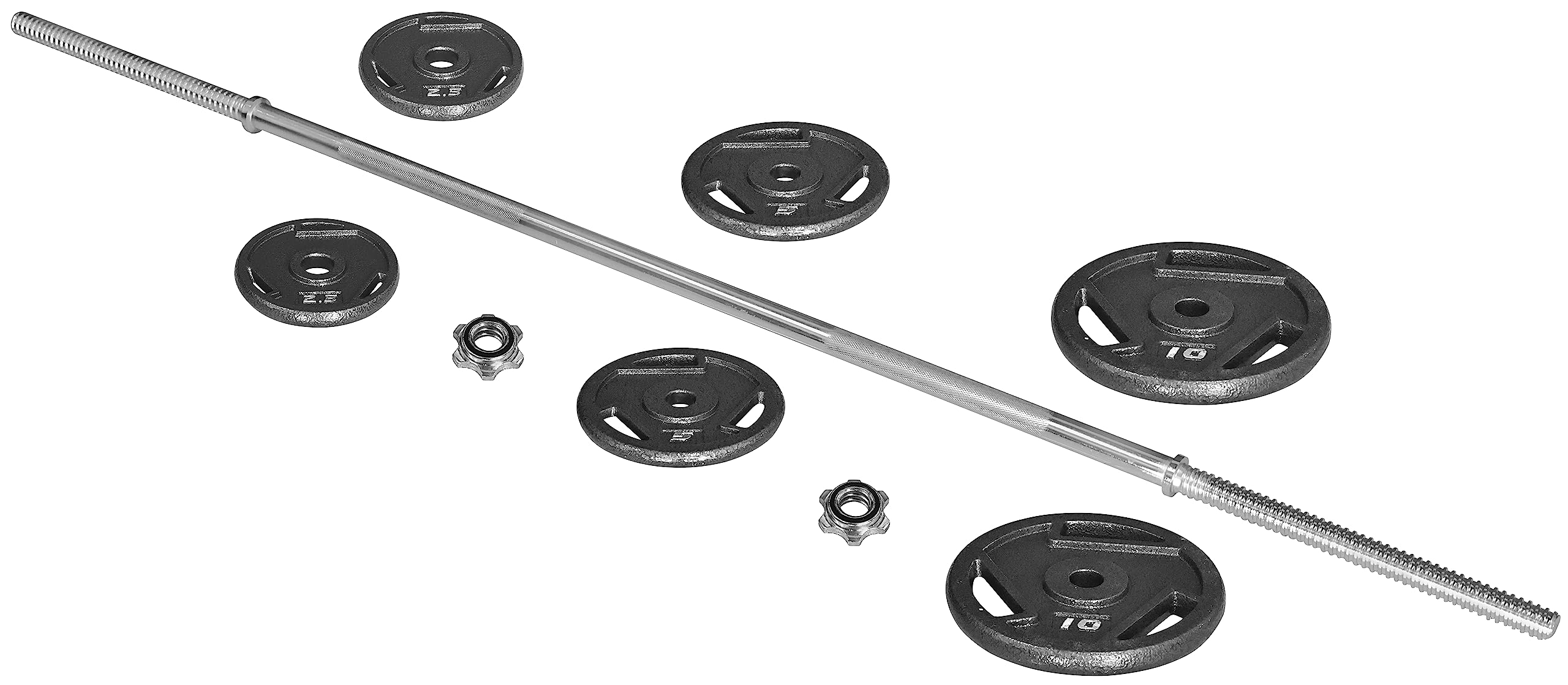 Cast Iron Standard Weight Plates 45-Pound Set (35lbs Plates + 10lbs Barbell) with 5FT Standard Barbell & Star Locks - Strength Training Equipment for Home Gym, CrossFit, Powerlifting & Weightlifting Workouts