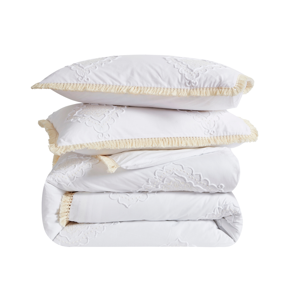 Premium Molly Embroidery Cotton Duvet Cover Set - Soft White Bedding for Cozy Bedroom Decor | Perfect for Master Bedroom, Guest Room & Dorm