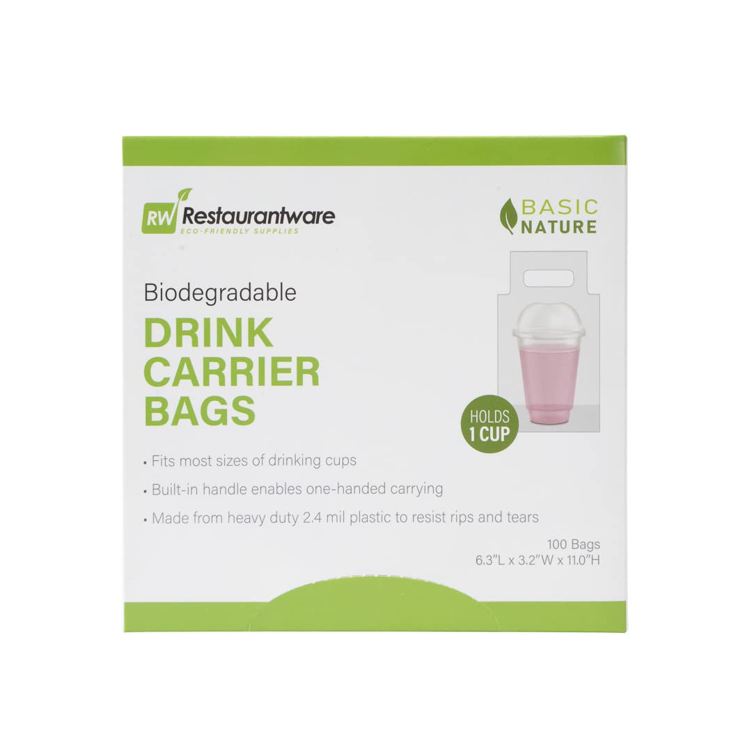 Restaurantware 100-Pack Clear Plastic Drink Carriers with Handles - Disposable Single Cup Delivery Bags for Coffee, Tea, Juice - Perfect for Takeout, Catering & Food Service Businesses