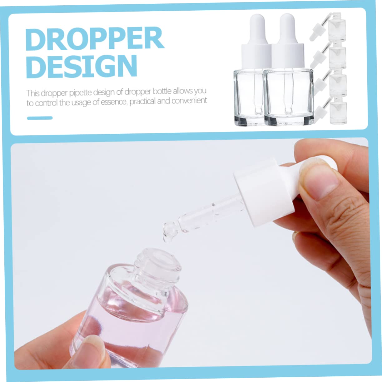 6-Piece Refillable Glass Lotion Bottles with Eye Droppers - Essential Oil Vials, Perfume Dropper Bottles for Travel, DIY & Aromatherapy - Perfect for Skincare, Home Spa & On-the-Go Use