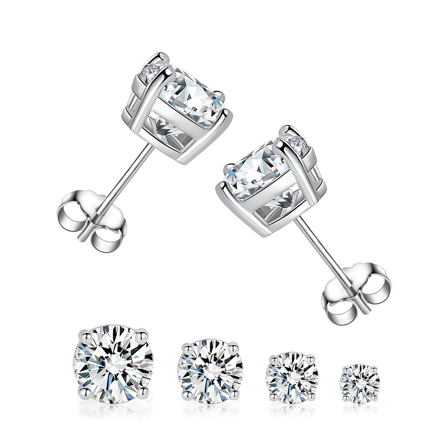 4 Pairs Real Gold Plated Round Stud Earrings Set - Hypoallergenic Cubic Zirconia Earrings for Women & Men | Perfect for Everyday Wear, Parties & Gifts