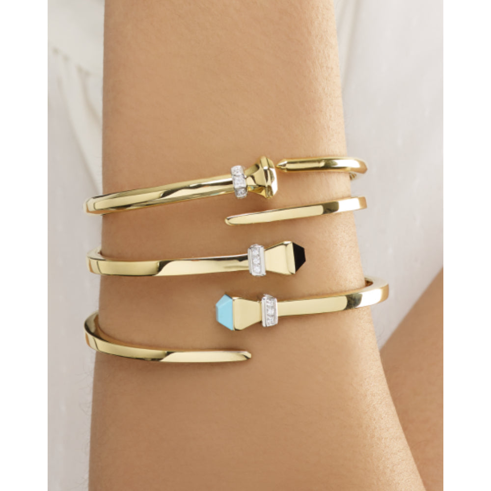 14K Yellow Gold Onyx and Diamond Wrap Bangle Bracelet for Women - Elegant Stackable Jewelry Gift for Birthday, Anniversary & Special Occasions